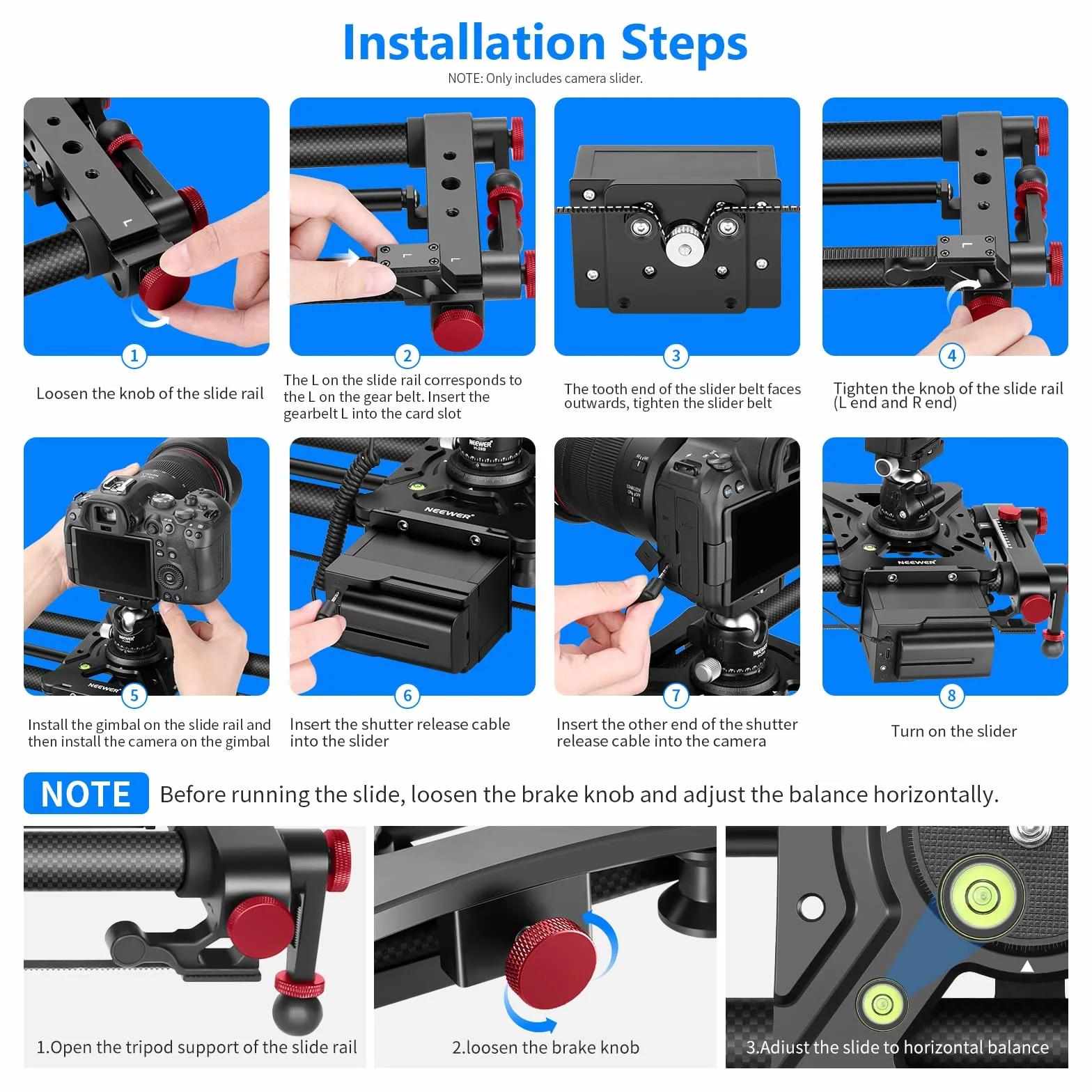 NEEWER 80cm Slider per Fotocamera Motorizzato, Carrello in Fibra di Carbonio con controllo via App, Supporto per Modalità Video, Fotografia Time Lapse, Tracking, Scatto Orizzontale e a 120°(ER1-80)