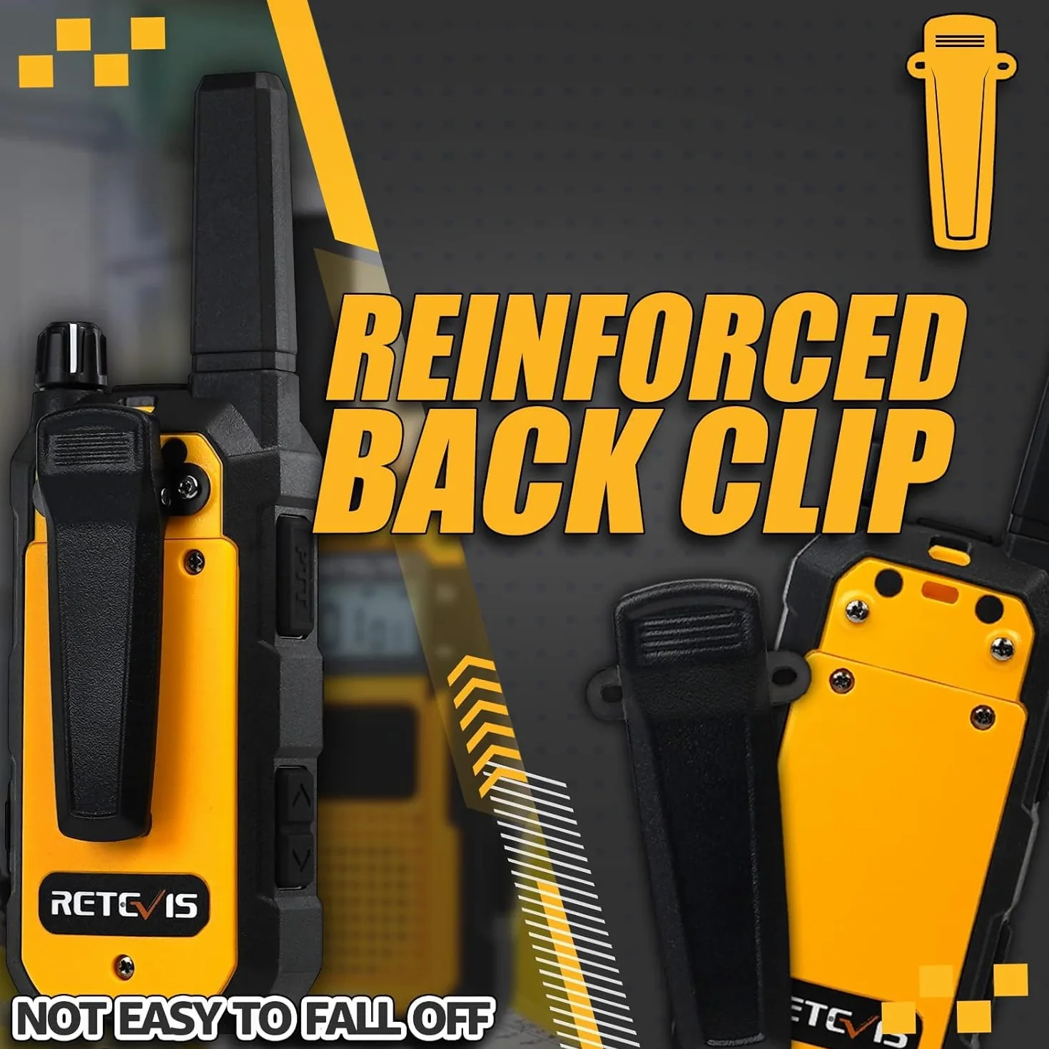 Retevis RB648 Walkie Talkie, Radio Bidirezionale Impermeabile IP67,walkie talkie professionali Anticaduta, Antipolvere, Tripla Prova Avanzata,Adatto per edifici Industriali (2 Pezzi, Giallo)