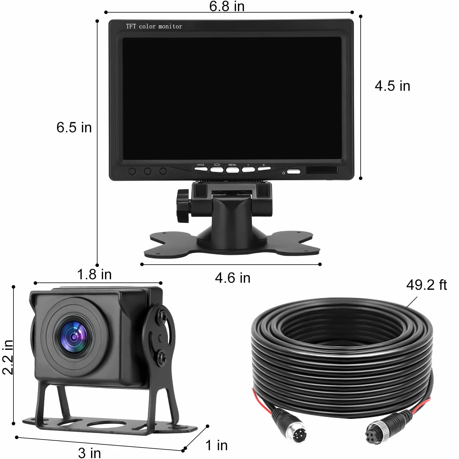 Set di telecamera per retromarcia con monitor HD LCD da 7 pollici e telecamera posteriore grandangolare da 170°, impermeabile IP69, per camion, rimorchi, bus, furgoni.