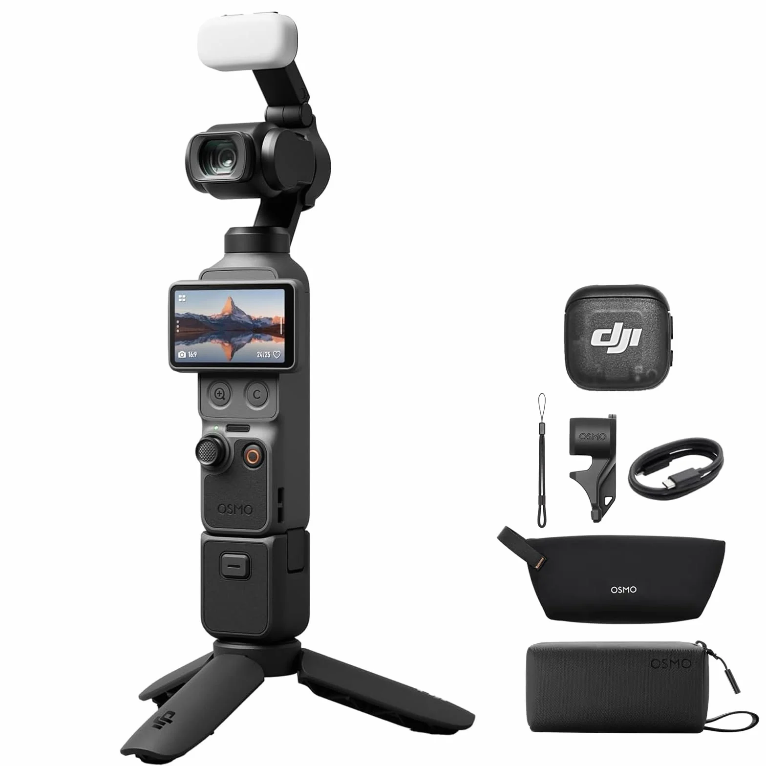 DJI Osmo Pocket 4 Combo Creator, fotocamera stabilizzata tascabile per vlog, CMOS da 1″ e 4K/240fps, 107 GB di memoria integrata, Trasmettitore Mic 3 (Creator Combo)
