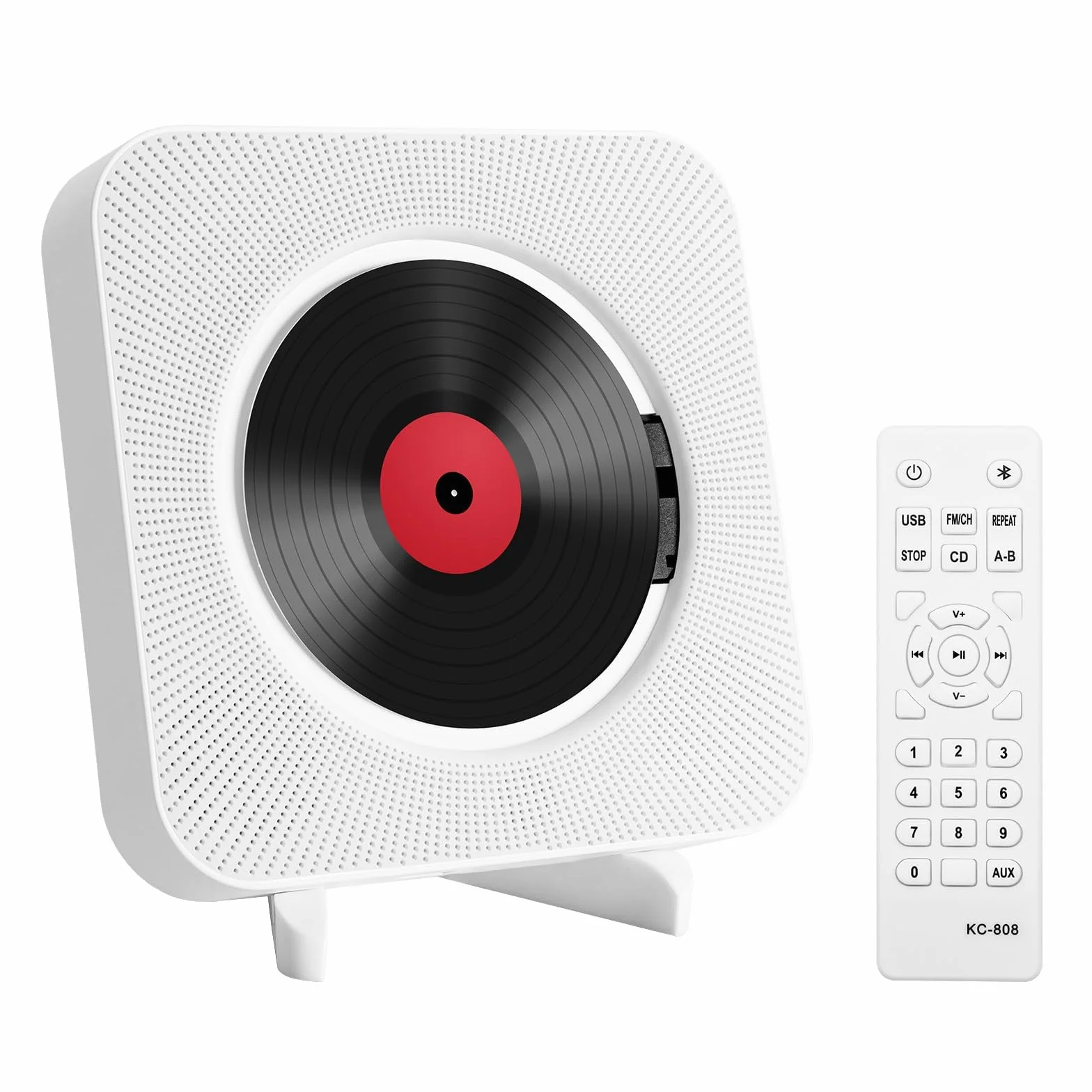 Lettore CD Portatile Bluetooth da Tavolo Montabile a Parete Altoparlanti Hifi Incorporati Boombox Audio Domestico con Telecomando (Bianco)