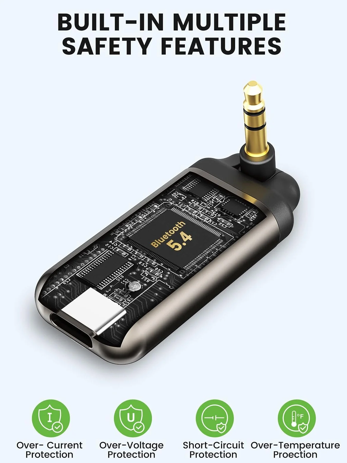 HVMLAK Air88 - Adattatore Bluetooth 5.4 AUX per autoradio da casa, con jack girevole da 3,5 mm, ricevitore Bluetooth con alloggiamento in metallo, chiamate in vivavoce, controllo della traccia del