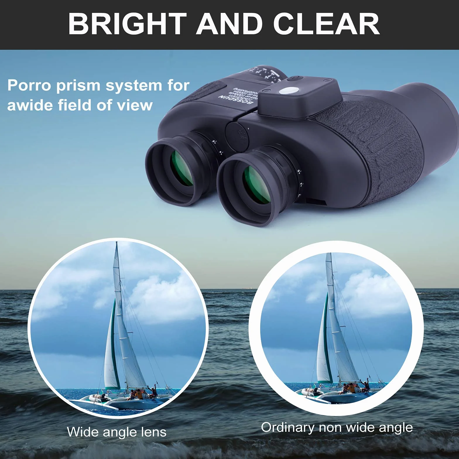 10x50 Binocolo Marino per Adulti, Binocoli Militare Impermeabile con Bussola Telemetro BAK4 Prisma Lente FMC Antiappannamento per la Navigazione Birdwatching Caccia (LP02B)