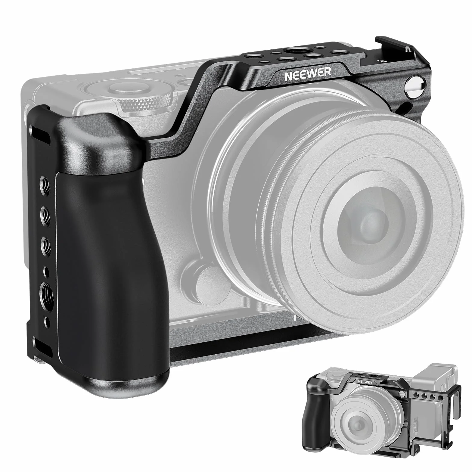 NEEWER Cage per fp/fp L, Gabbia Fotocamera con Supporto EVF-11, Filettature 1/4" e 3/8", Piastra a Sgancio Rapido Tipo Arca, Maniglia Ergonomica Compatibile con SIGMA fp fpL DJI RS 4 Pro Gimbal, CA132