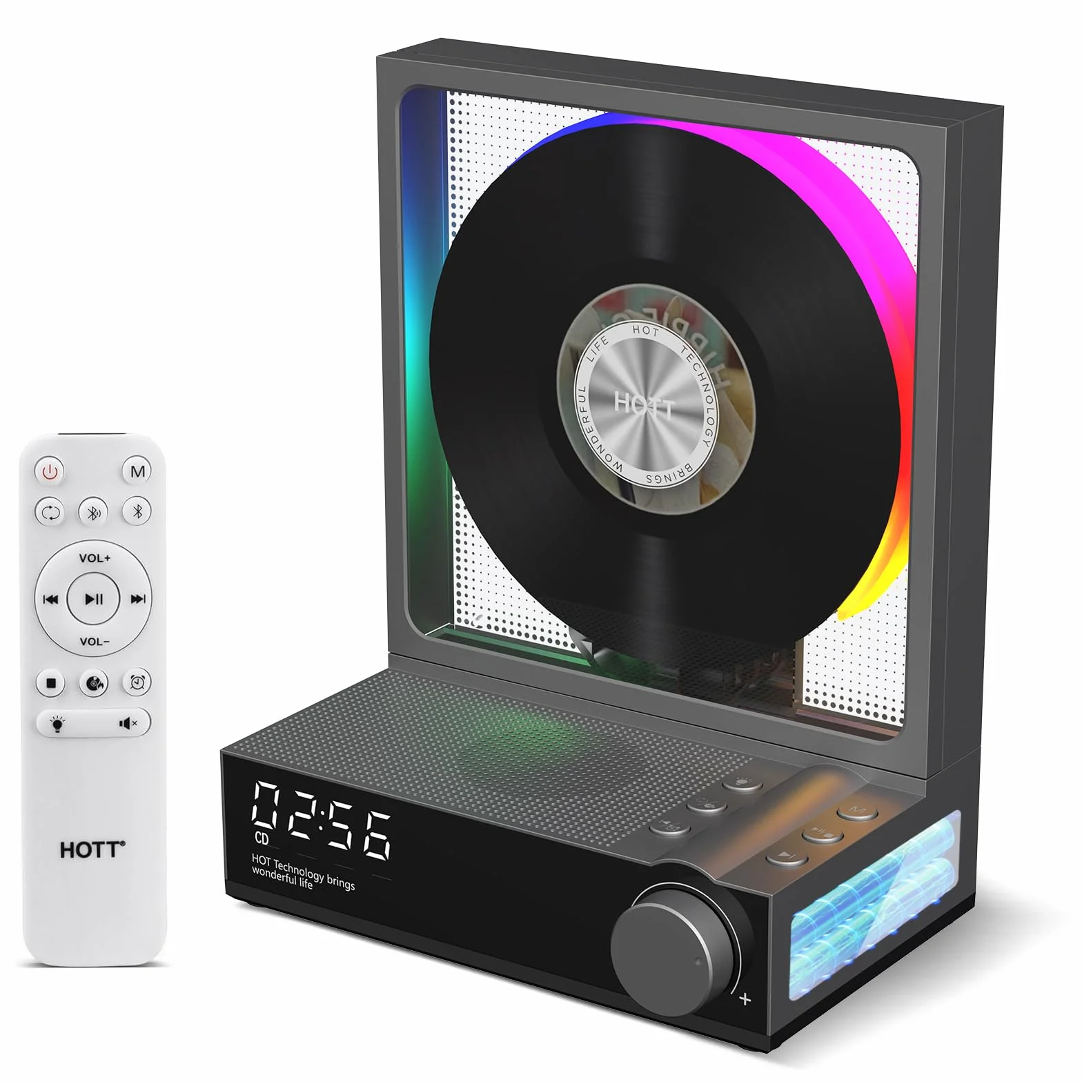 HOTT - Lettore CD portatile con telecomando, Bluetooth 5.3 Desktop CD con luci RGB, lettore CD con altoparlanti HiFi, supporta scheda TF, trascrizione, schermo LED, timer (grigio)