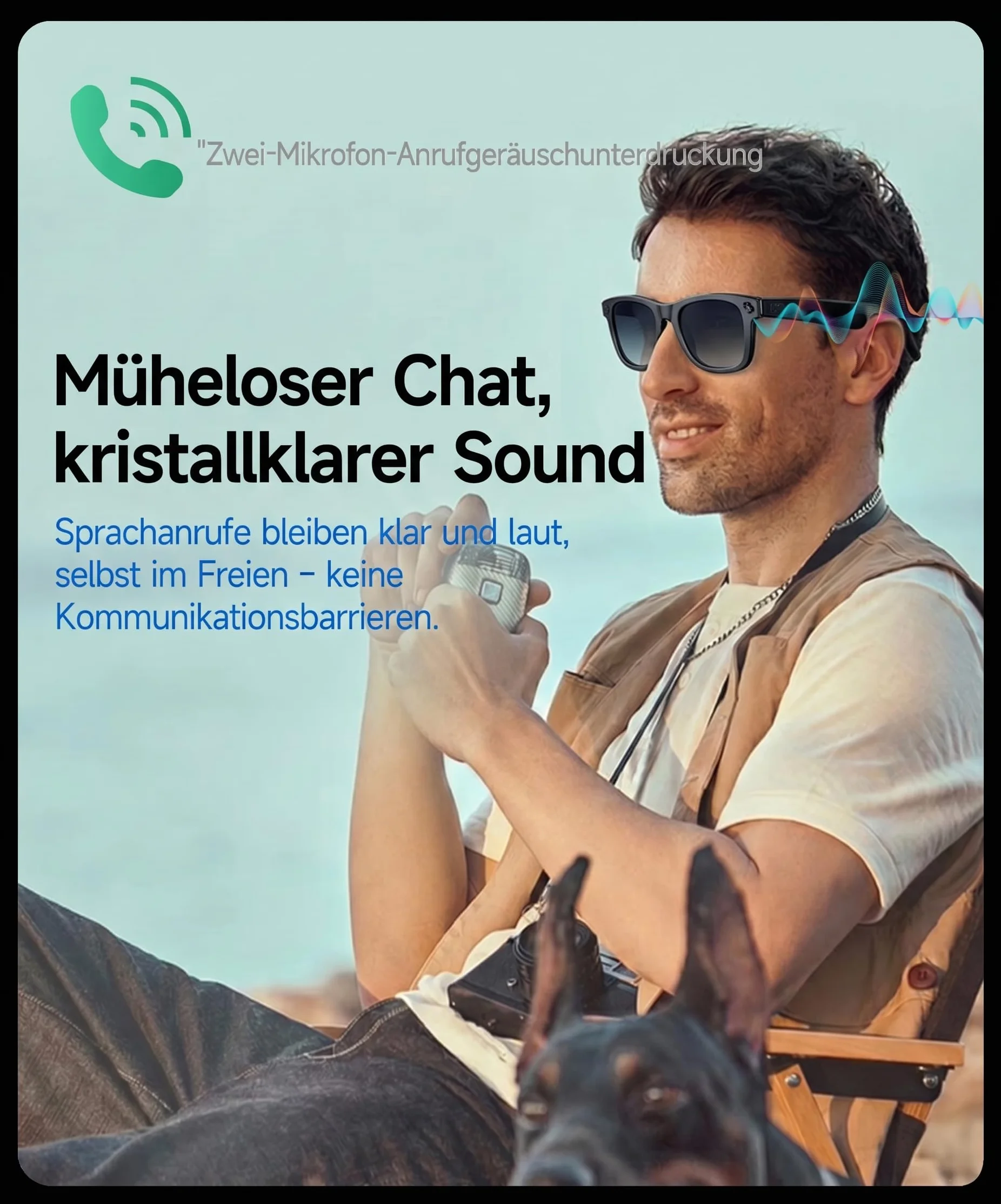 Smart Glasses con AI & Bluetooth, assistente vocale ChatGPT, protezione UV, Wi-Fi, traduzione in tempo reale in 89 lingue, fotocamera 2K, audio aperto, IP65 impermeabile, identificazione degli oggetti