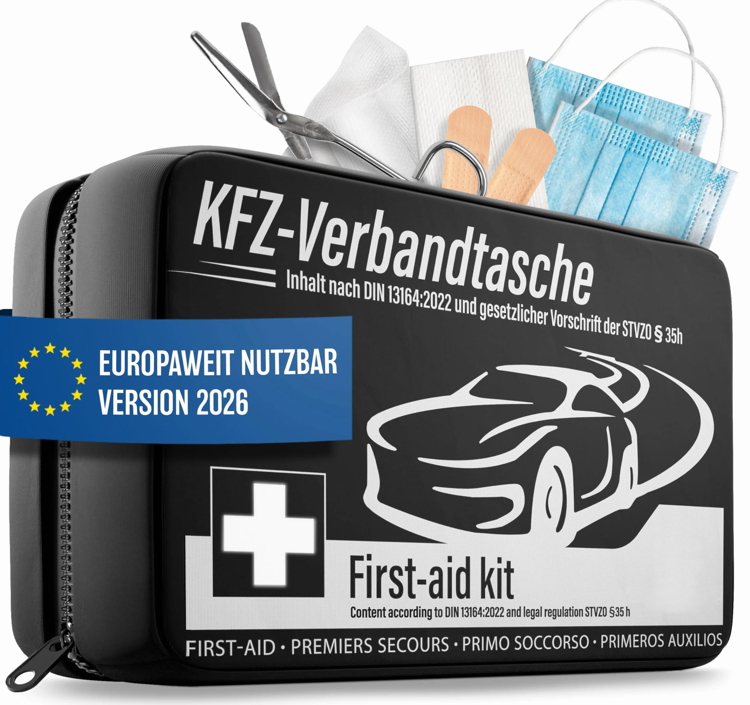 HELDENWERK Borsa di pronto soccorso auto DIN 13164:2022 set Europa