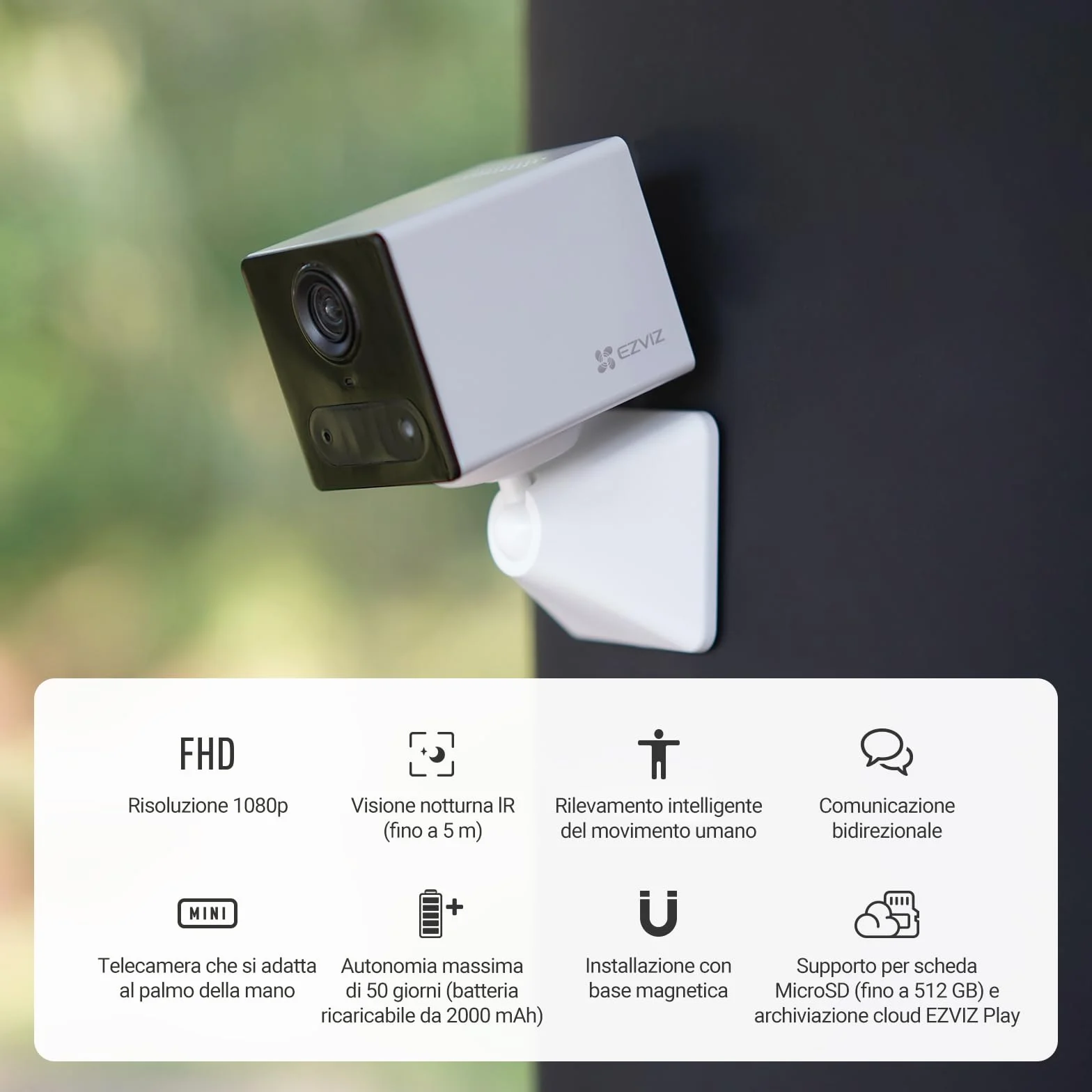 EZVIZ CB2 1080P - Telecamera di sorveglianza WiFi per interni senza fili, batteria 2000 mAh, videocamera per bambini WiFi 2.4 Ghz, rilevamento persona, 5 m visione notturna, audio bidirezionale, tipo