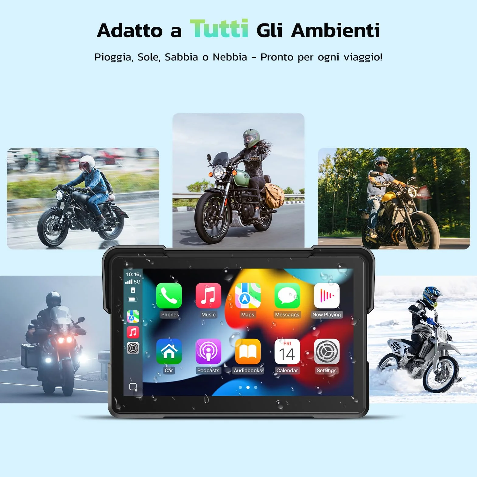 LAMTTO Schermo Wireless CarPlay e Android Auto per Moto, Aggiornamento Portatile da 7 Pollici con Touch Screen Impermeabile IP67 con Navigazione, Bluetooth Siri/G00gle Assistente