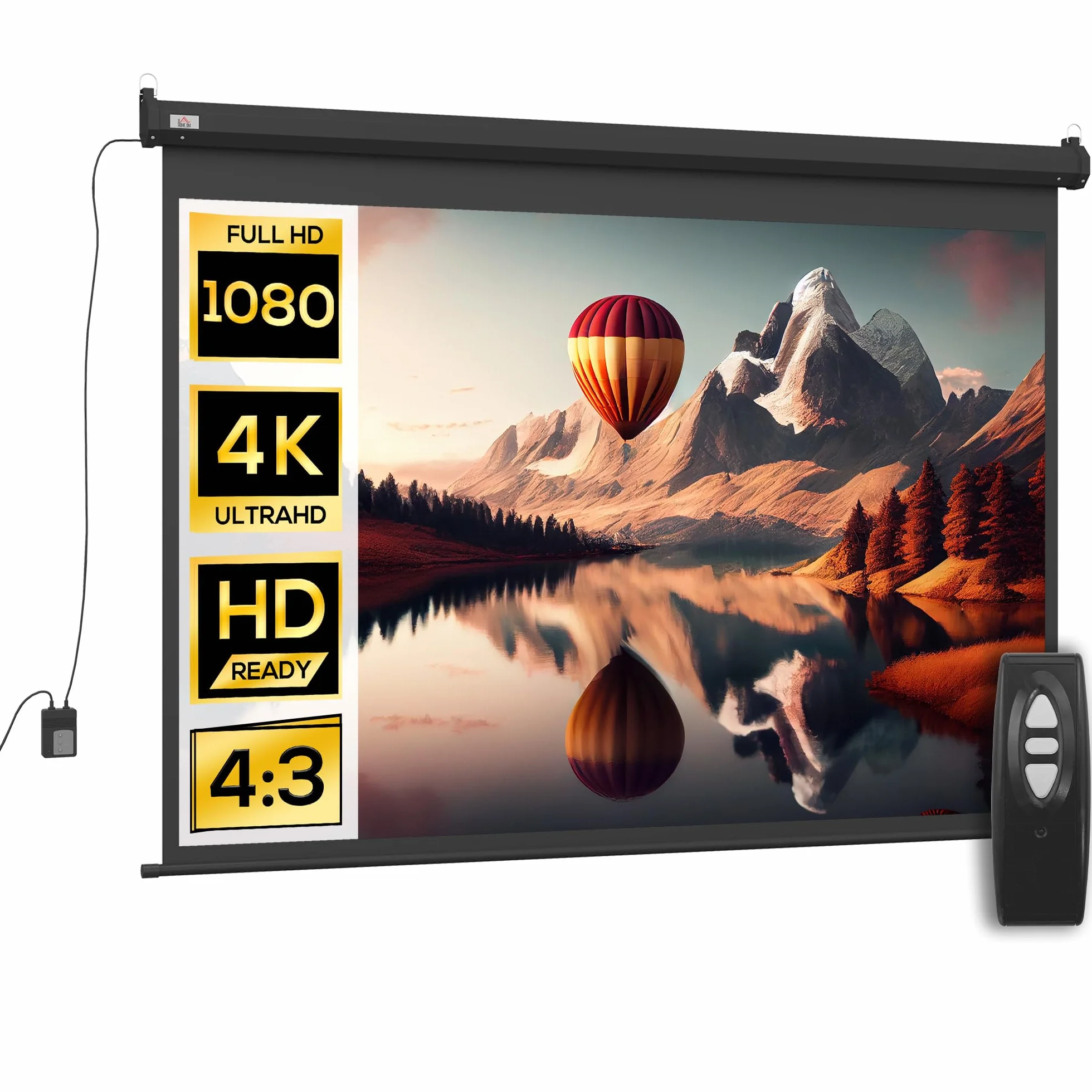 HOMCOM Telo Proiettore Motorizzato da 100 Pollici 4K HD Formato 4:3, Schermo Proiettore Motorizzato Elettrico Antirughe con Telecomando, Telo Videoproiettore per Casa, Cinema, Ufficio, Home, Nero