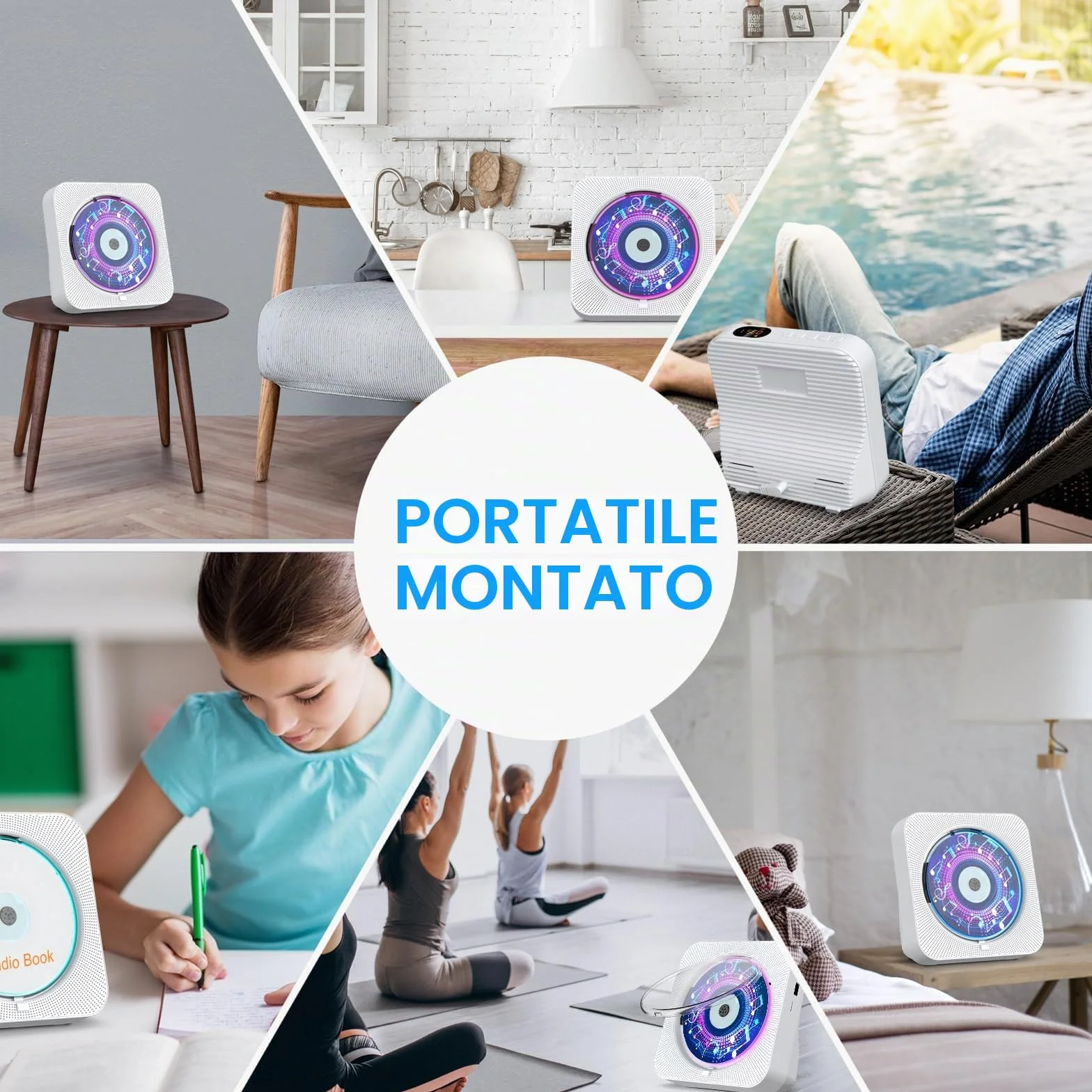 Gueray Lettore CD Bluetooth Hifi Con Altoparlante, Telecomando, Protezione Antipolvere, Schermo LED, Timer, Radio - Supporta AUX, USB, TF Card Playback