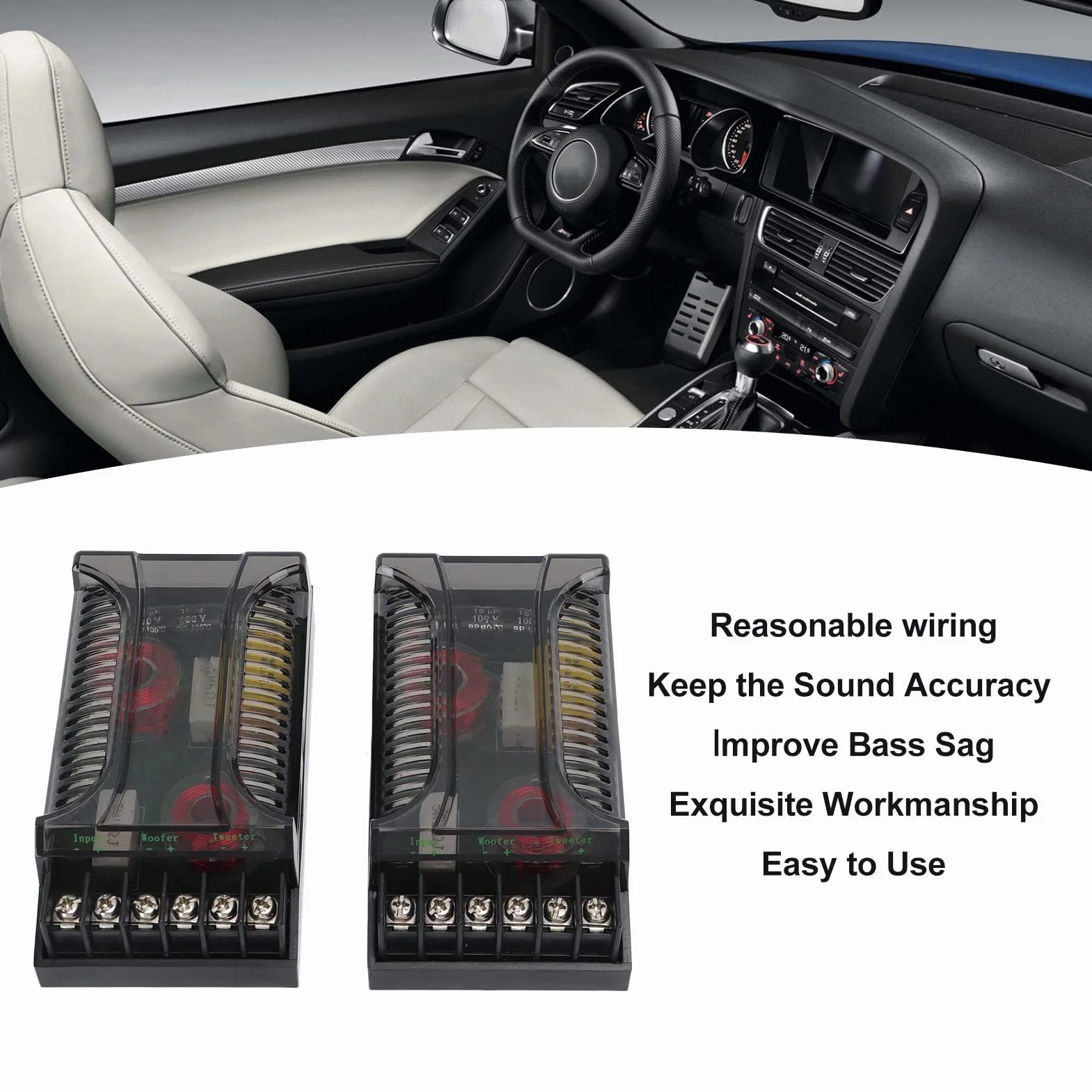Divisore Di Frequenza Auto 2 Vie Crossover Protezione Sovracorrente Dissipazione Calore Universale Compatibile Con Altoparlanti Auto 2 Pezzi
