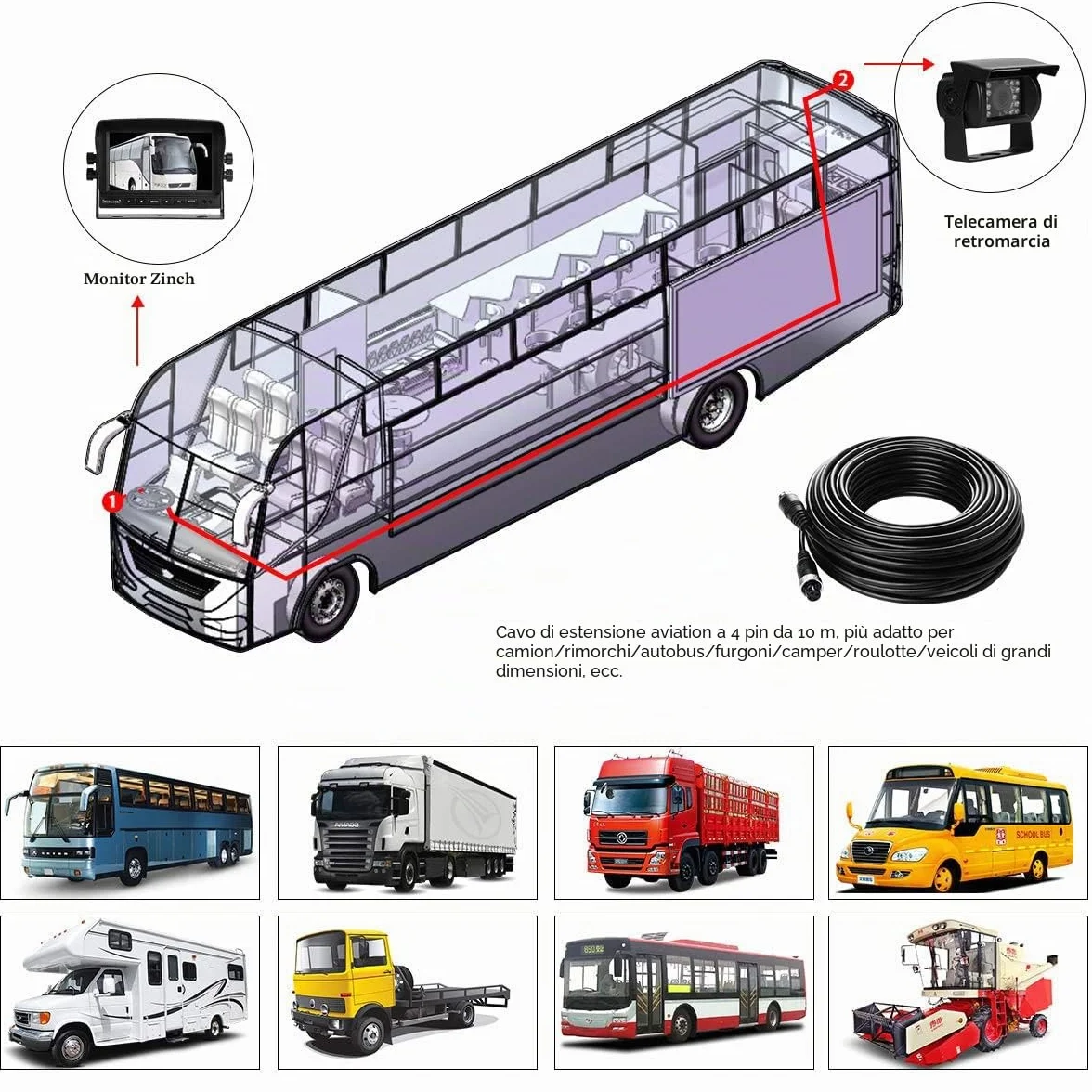 veicolo sistema di parcheggio telecamera da 17,8cm HD LCD monitor a colori con parasole staffa +18LED per visione notturna retromarcia telecamera posteriore con 10m cavo per camper/rimorchio/camion