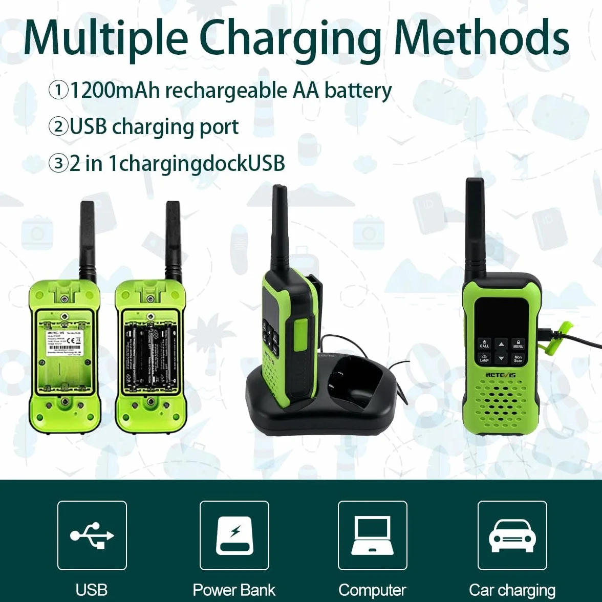 Retevis RT649P IP67 Walkie Talkie Impermeabile Galleggianti Ricaricabili PMR446 16CH Allarme SOS Lungo Raggio 2 Pz