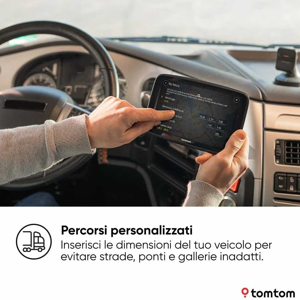 TomTom Navigatore per camion e bus GO Expert Plus (schermo da 7", percorsi e PDI per veicoli grandi dimensioni, TomTom Traffic, mappe del mondo, avvisi su limitazioni live, USB-C)