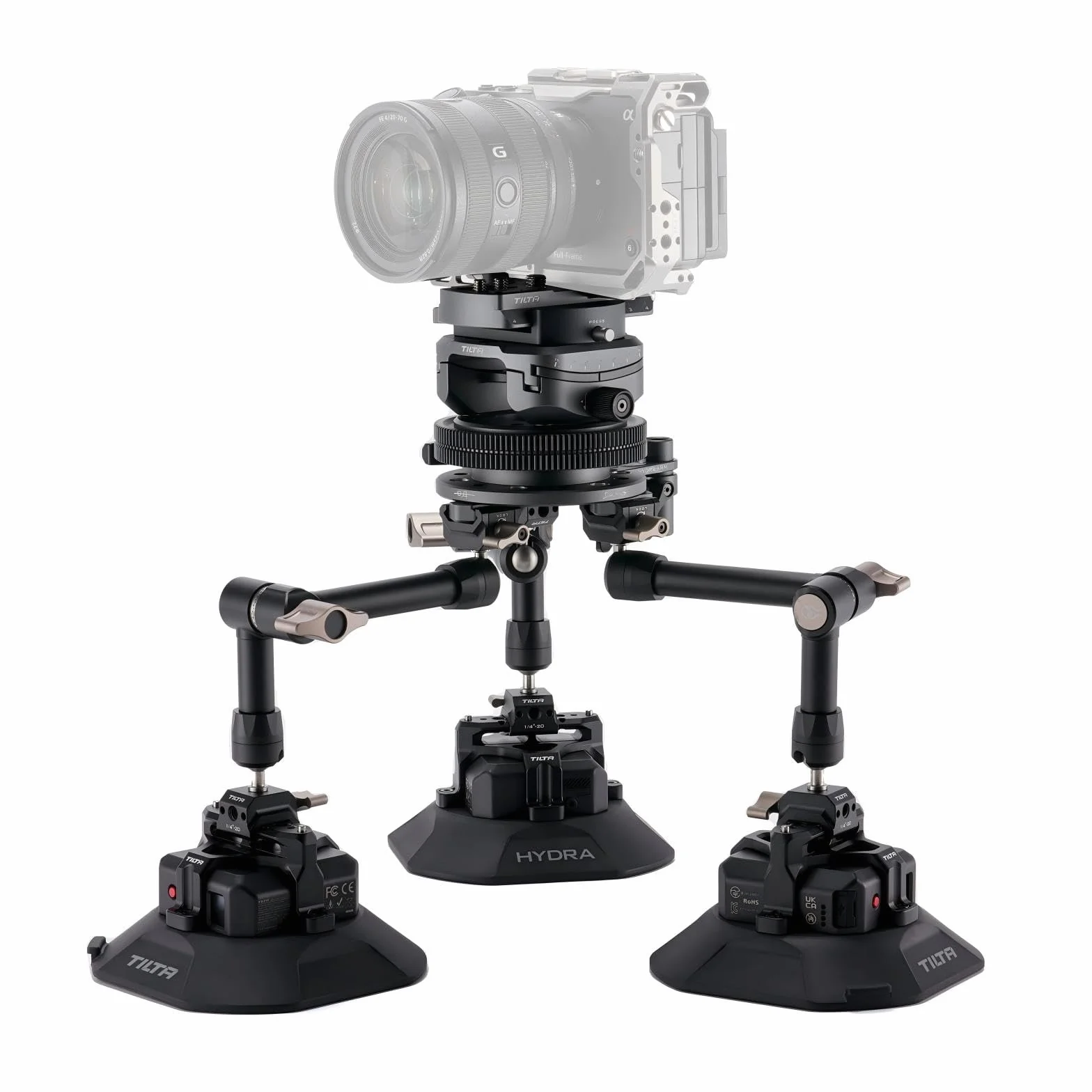 Tilta Hydra x Dan Ming Speed Pan System Pro Kit, Sistema di Montaggio per Auto con Mini Testa Inclinabile, Ventose Elettroniche da 4,5″ - Nero HDA-T19-B