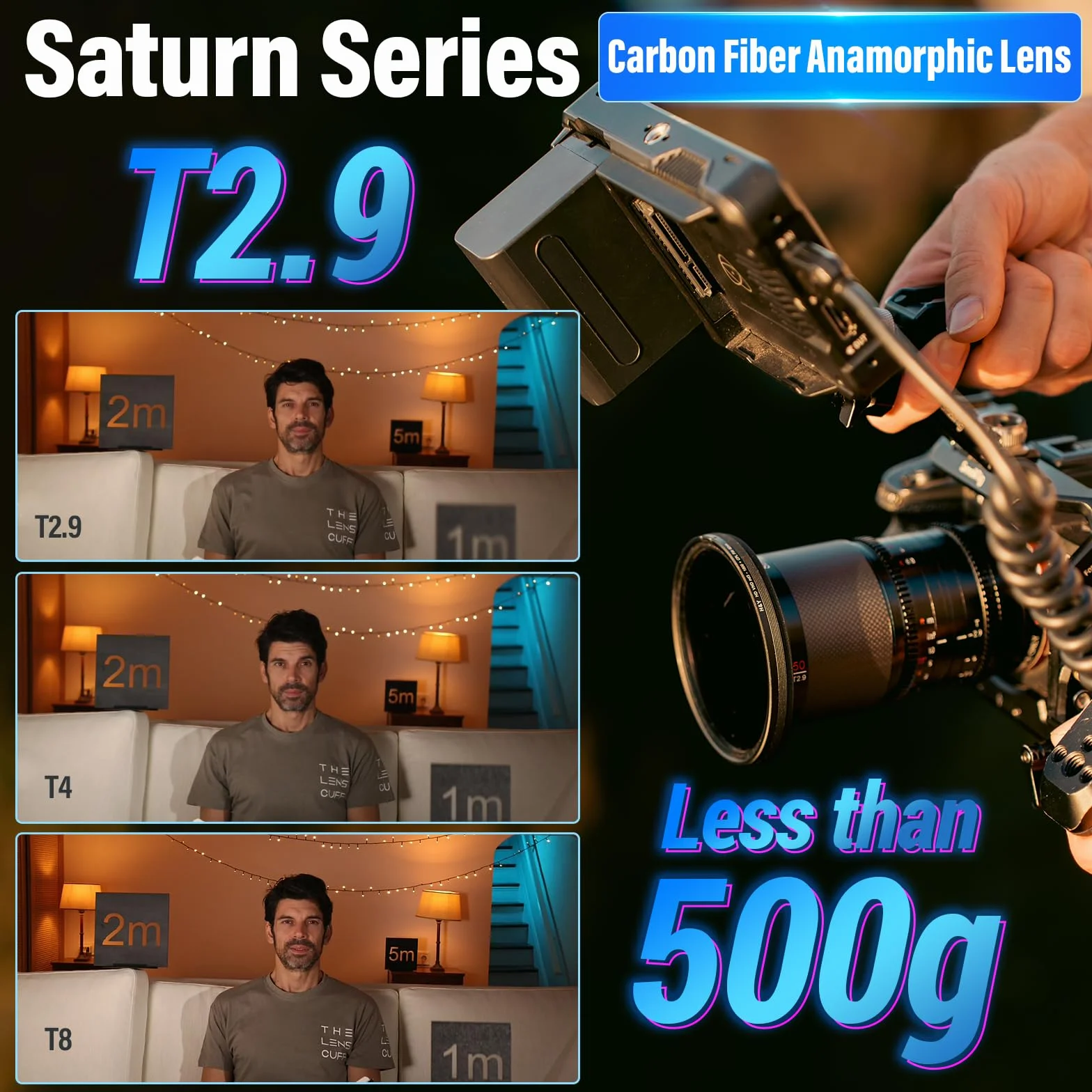 SIRUI Saturn 50mm T2.9 1.6X Full Frame carbonio fibra Anamorphic Lens, cine cinema obiettivo obiettivi lens lenti lente più leggero di 500g (Nature Flares, E Mount)