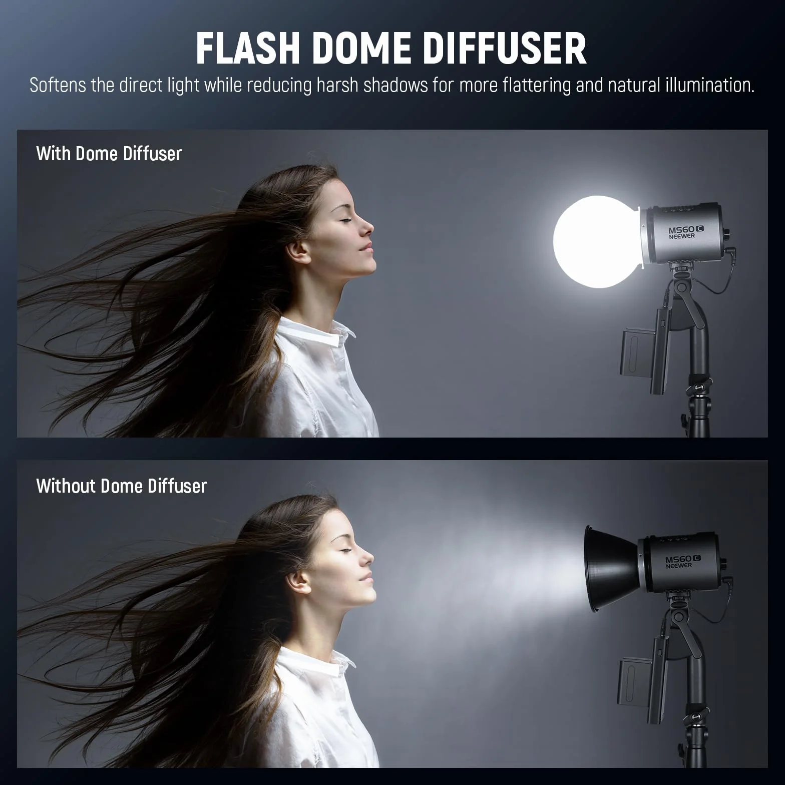Neewer Diffusion Dome CRS6 Softbox con 3 anelli adattatori, compatibile con Godox V1 Z2PRO Z3R testa rotonda Flash e Square Speedlite Z880 e altri, supporto per luce video MS60B MS60C MS150B