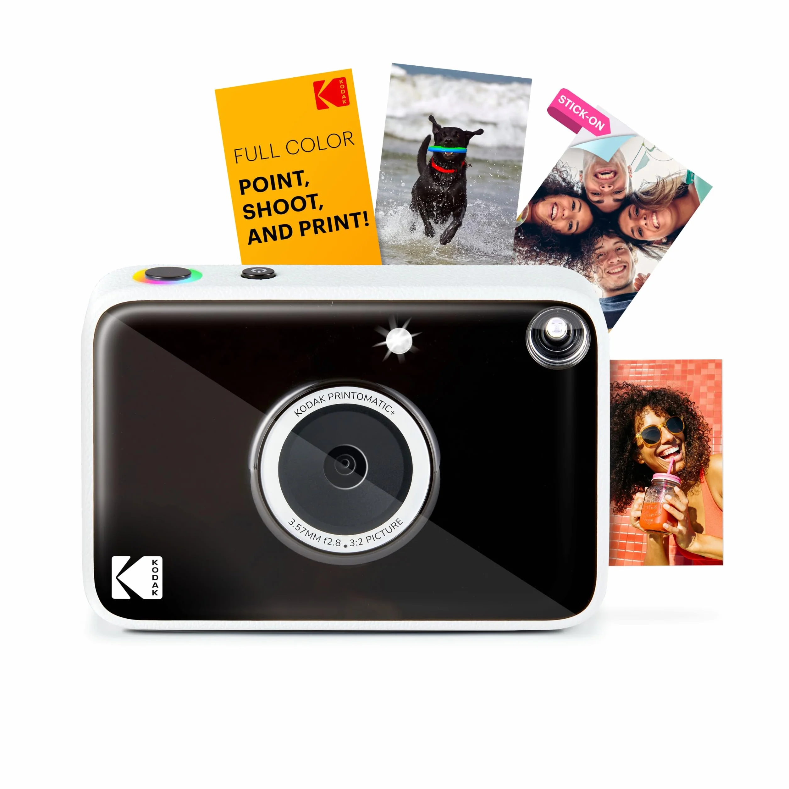 KODAK Printomatic+ Fotocamera Digitale Istantanea 10MP con LED RGB, stampa foto a colori su carta Zink 2x3” – Nera