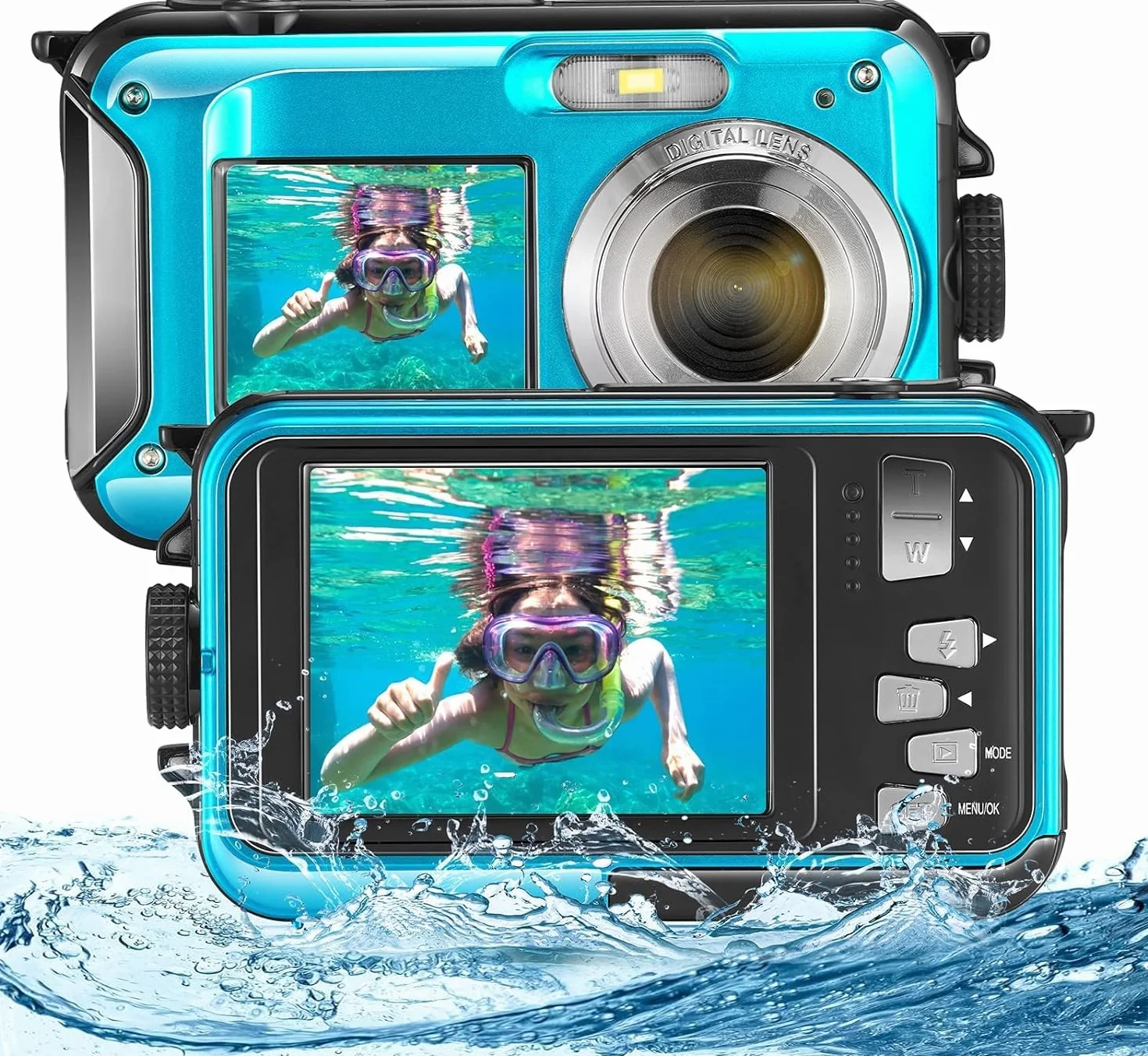 Macchina Fotografica Subcquea Full HD 2,7 K 48 MP Fotocamera impermeabile digitale 16 x Fotocamera Subacquea con microfono a LED ritardatore per adolescenti, student