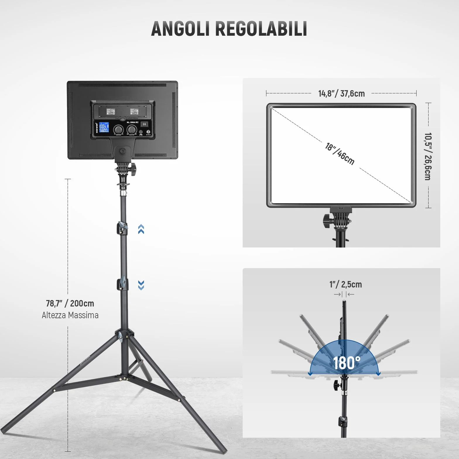 NEEWER Kit Illuminazione Fotografia di 18" Pannello Luce Video LED + Stativo Telecomando Panno Pulizia, 2pz Key Light 45W Dimmerabile Bicolore da Studio 3200K-5600K CRI97+ 4800Lx per Streaming Riprese