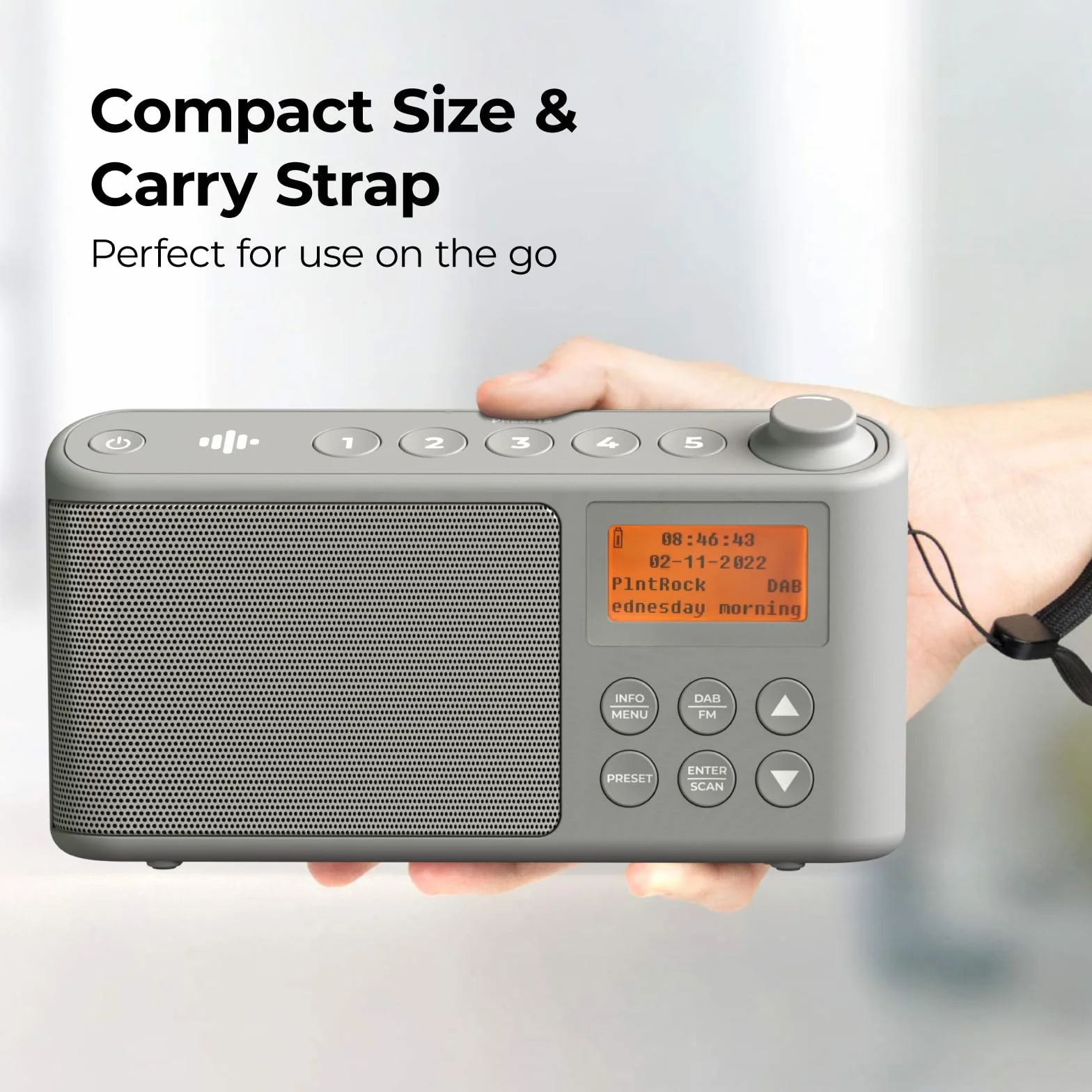Radio DAB/DAB+ e FM, Radio Portatili Alimentata a Corrente e Batteria Ricaricabile, Radiolina Portatile con caricatore USB per un'autonomia di 15 ore (Grigio)
