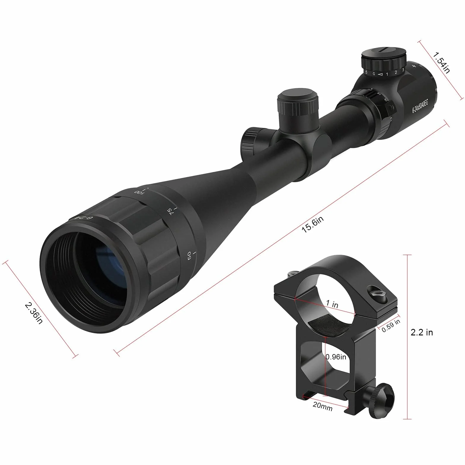 Feyachi RFS-21 Cannocchiale da puntamento 6-24x50 mm con ottica illuminata rossa e verde Cannocchiale con reticolo a telemetro