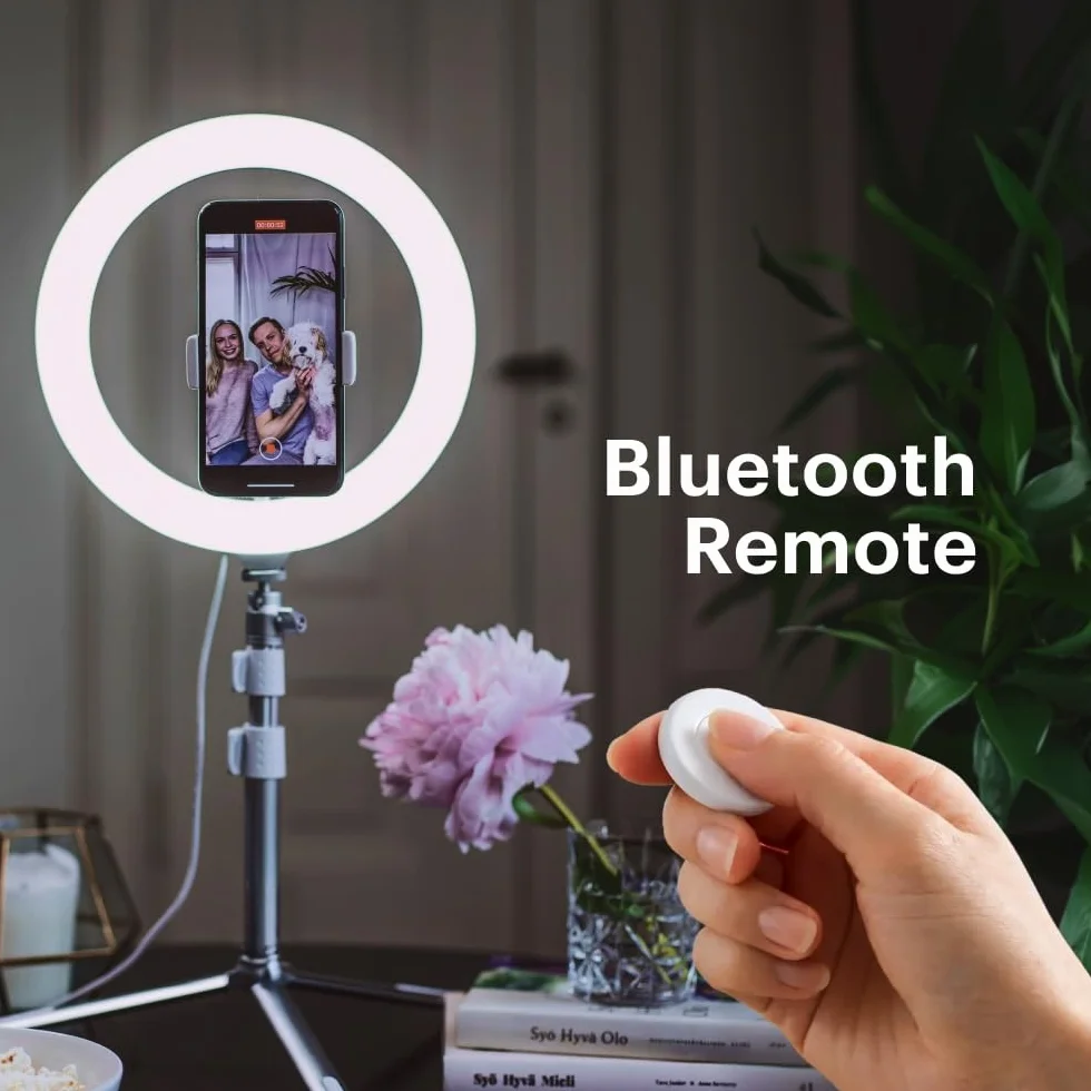 KODAK LED Selfie Ring Light - Treppiede, per Smartphone, Fotocamere DSLR Compatte, Action Cam, con Telecomando, Luminosità e Bilanciamento dei Colori Regolabili, 1600 Lumen - Bianco
