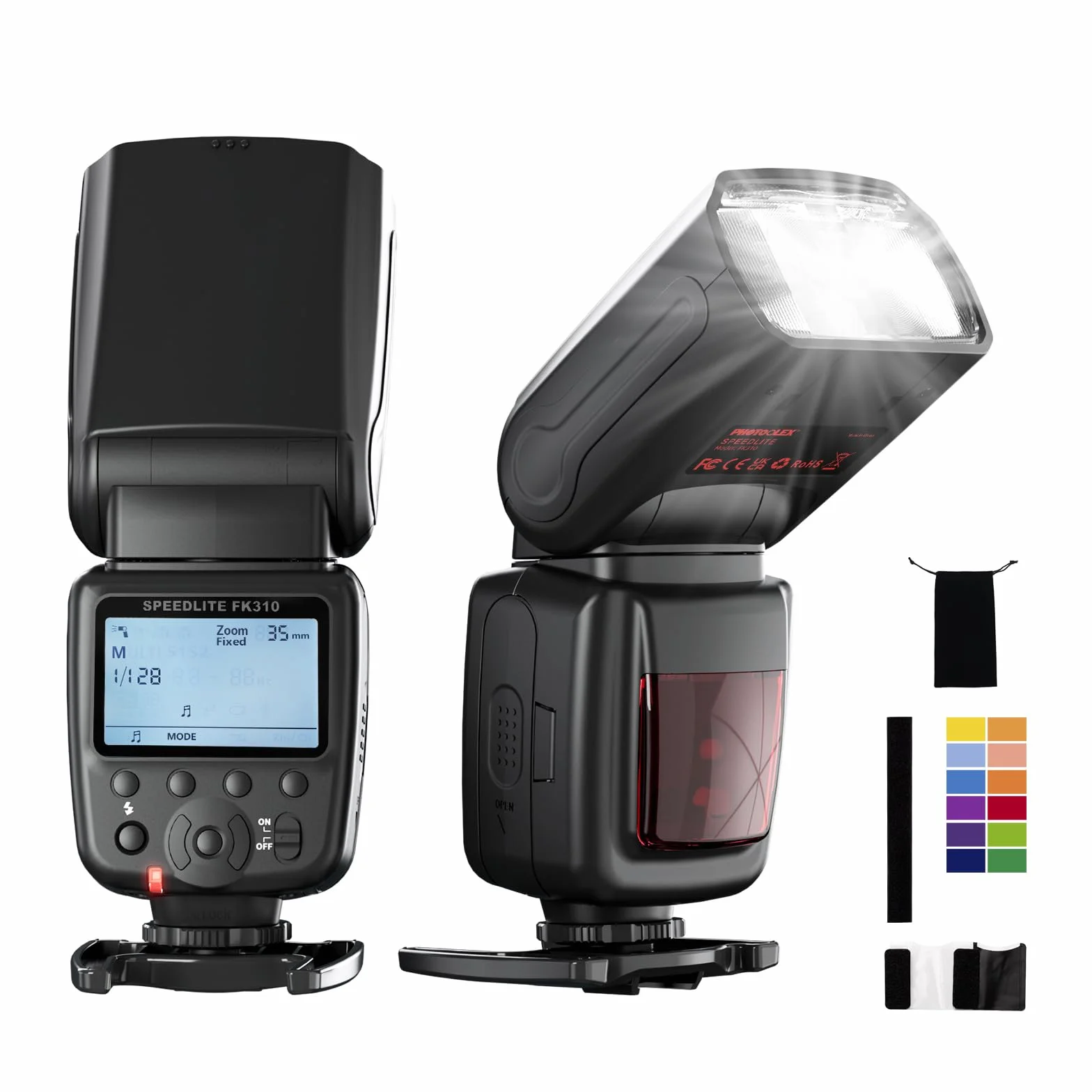 PHOTOOLEX LCD Flash Speedlite per Canon Nikon Sony Panasonic Olympus Fujifilm Pentax Sigma Minolta Leica SLR Digitale