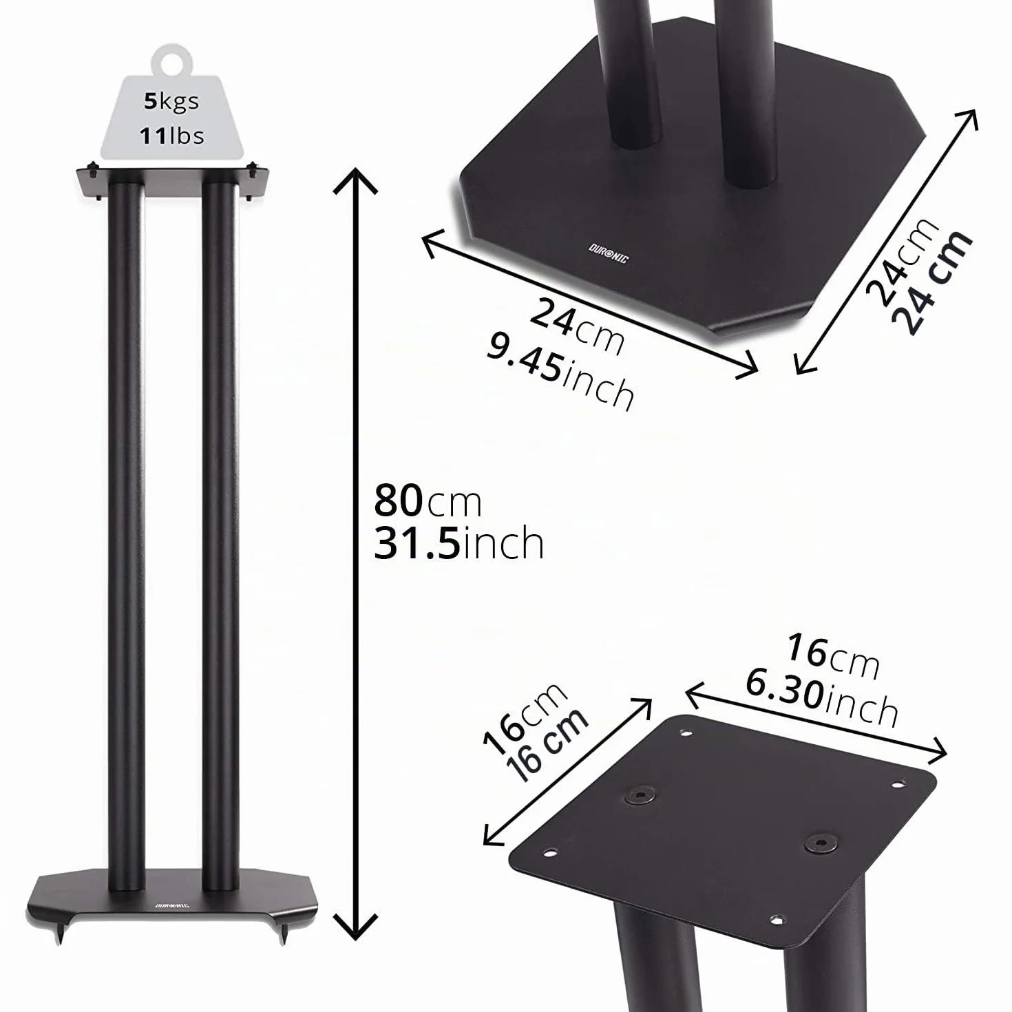Duronic SPS1022 Supporti per casse acustiche 80 cm Altoparlanti da terra Antivibrazione Hi-Fi Stereo Home Cinema