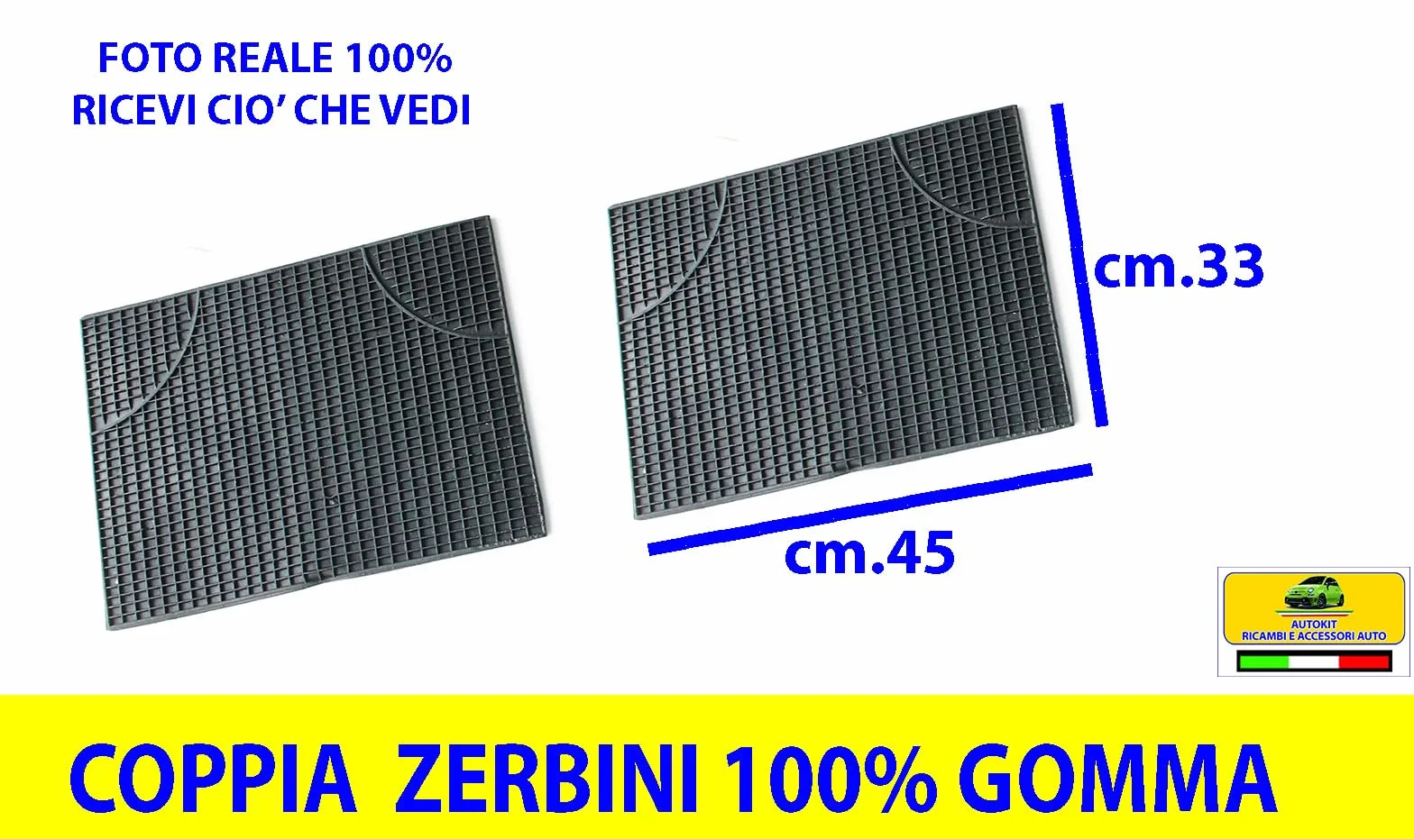 COPPIA TAPPETINI PER AUTO 100% GOMMA ZERBINI UNIVERSALI ANTISCIVOLO SALVA TAPPETI - GM26011