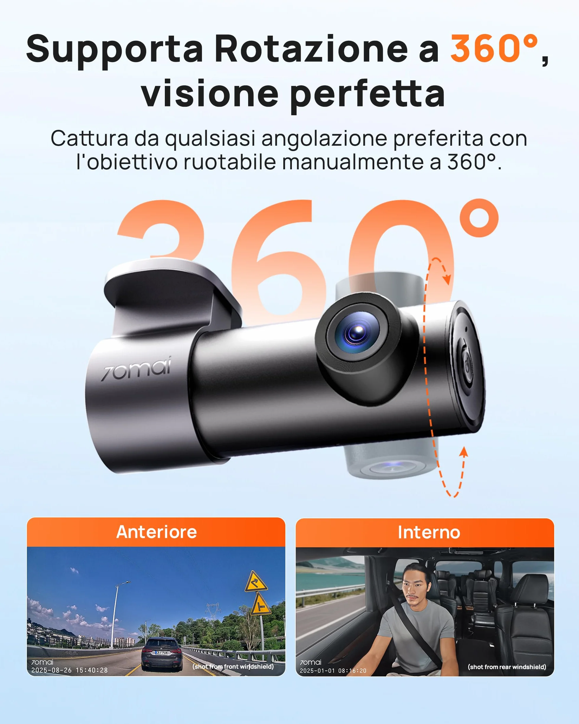 70mai Dash Cam M310 Plus 3K 1620P, WiFi, Visione Notturna, Registrazione Time-lapse, WDR, Modalità Parcheggio, Max 256 GB