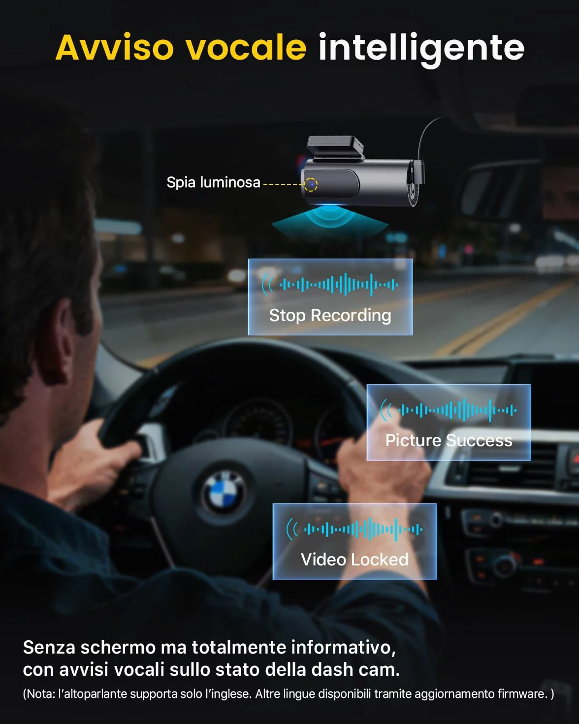 Dash Cam Auto 4K+1080P 5GHz WiFi Telecamera con Scheda SD 64G 170° Grandangolo Visione Notturna WDR G-Sensor 24H Monitor Parcheggio