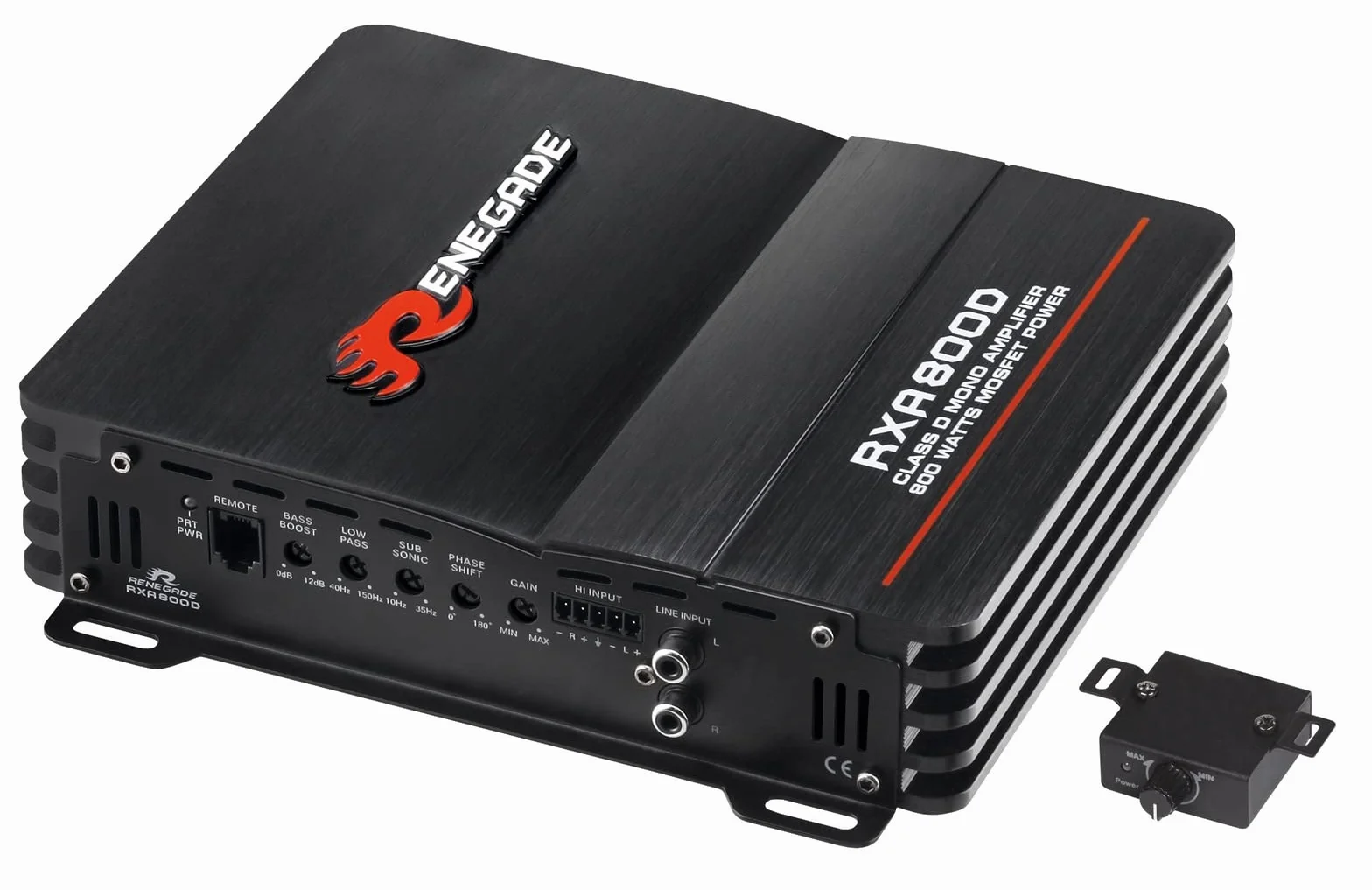 1 amplificatore RENEGADE RXA800D RXA 800 D monofonico classe d 1 canale 400 watt rms stabile a 1 ohm 800 watt max bass boost spl auto nero, 1 pezzo