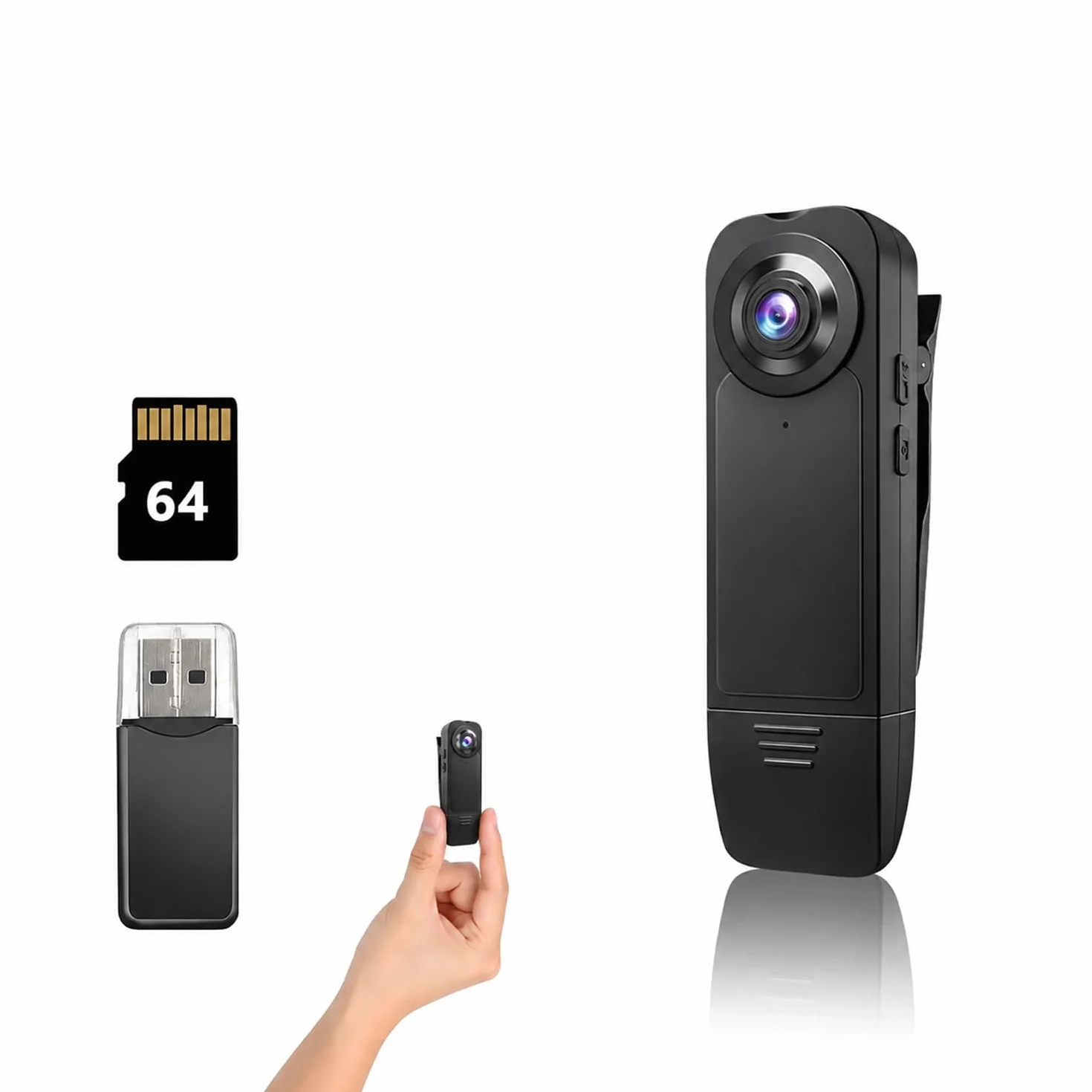 kaysunlink 1080P Body Camera con Scheda da 64 GB, Telecamera POV con Visione Notturna, Videocamera Portatile Tascabile per Sport, Vlogging, Viaggi, Sicurezza e Lavoro, Nero