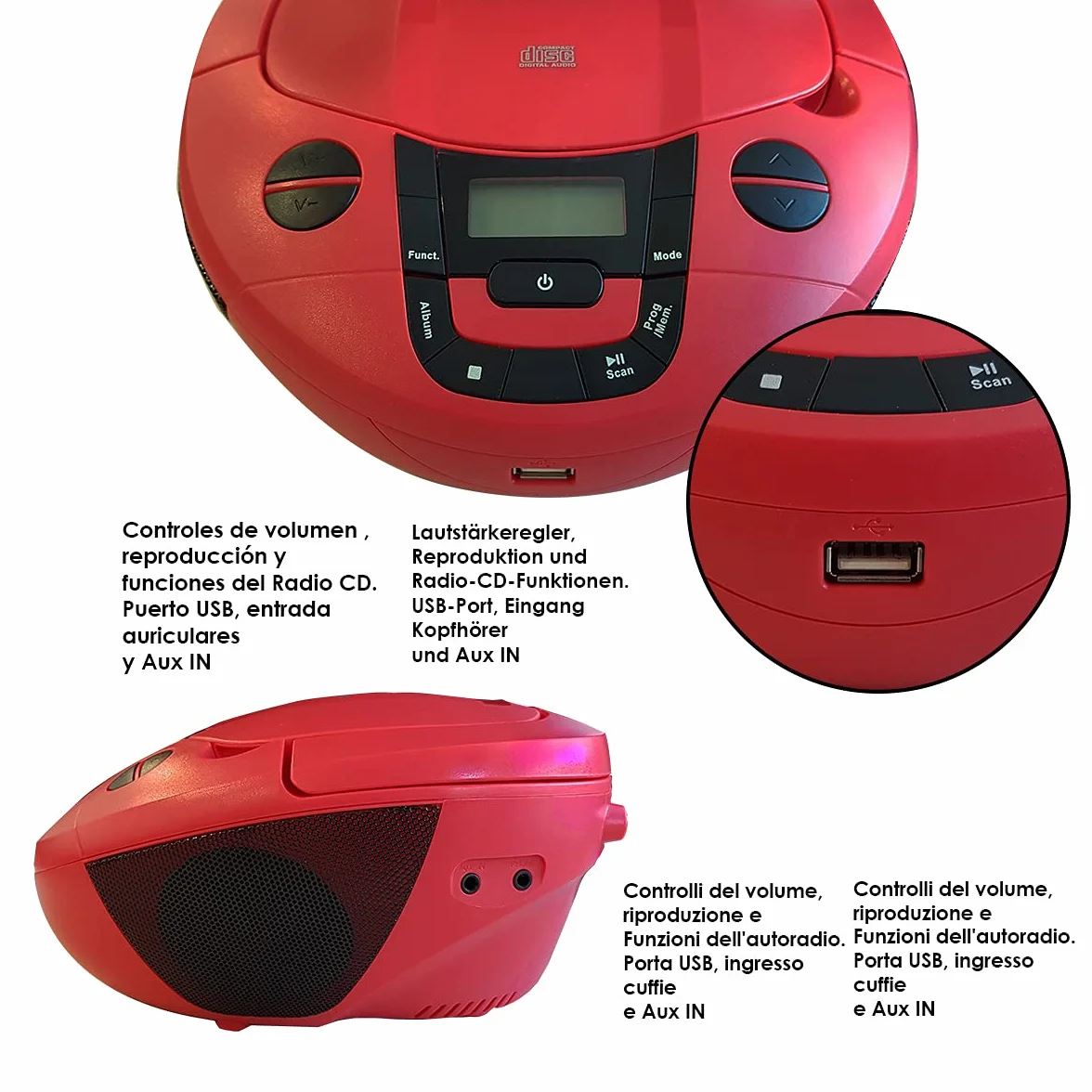 Boombox Radio CD/MP3 con Bluetooth BSL PCD-31 bianco | con 2 W di potenza RMS | Radio FM e USB Lettore MP3 | Display LCD | AUX IN | Uscita cuffie