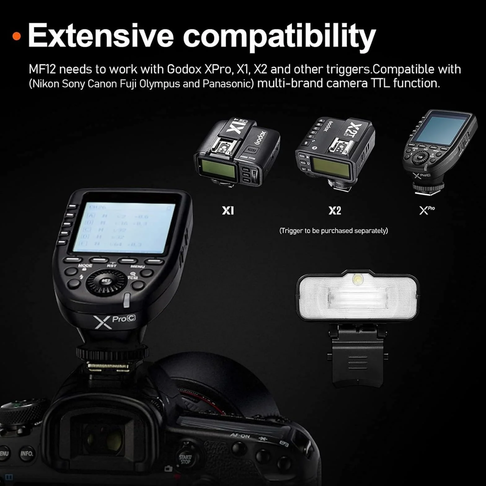 Godox MF12 Kit2 Flash Macro TTL Anello Wireless 2,4GHz con Batteria Integrata, 500 Flash a Potenza Piena, Potenza 1/128–1/1, Filtri Inclusi, Compatibile con Canon Sony Nikon Fujifilm Olympus Panasonic