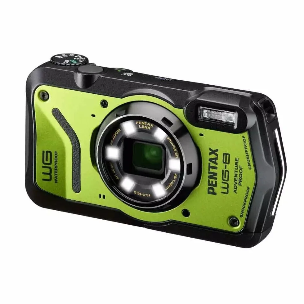 PENTAX WG-8 Green fotocamera avventura per tutte le stagioni, con eccezionale impermeabile, antipolvere, resistente agli urti, luce ad anello multi-applicazione per fotografia macro e funzione webcam
