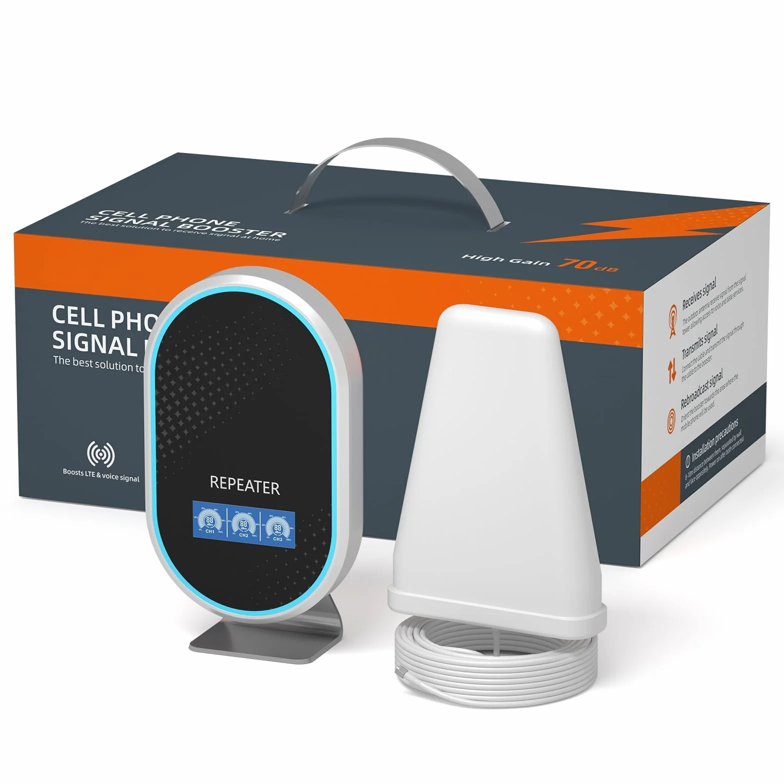 Amplificatore Segnale Cellulare per Casa fino a 250㎡, Facile Installazione con Antenna Incorporata, Display LCD HD, Ripetitore Segnale Cellulare 4G LTE GSM per Wind Tre,TIM,Iliad