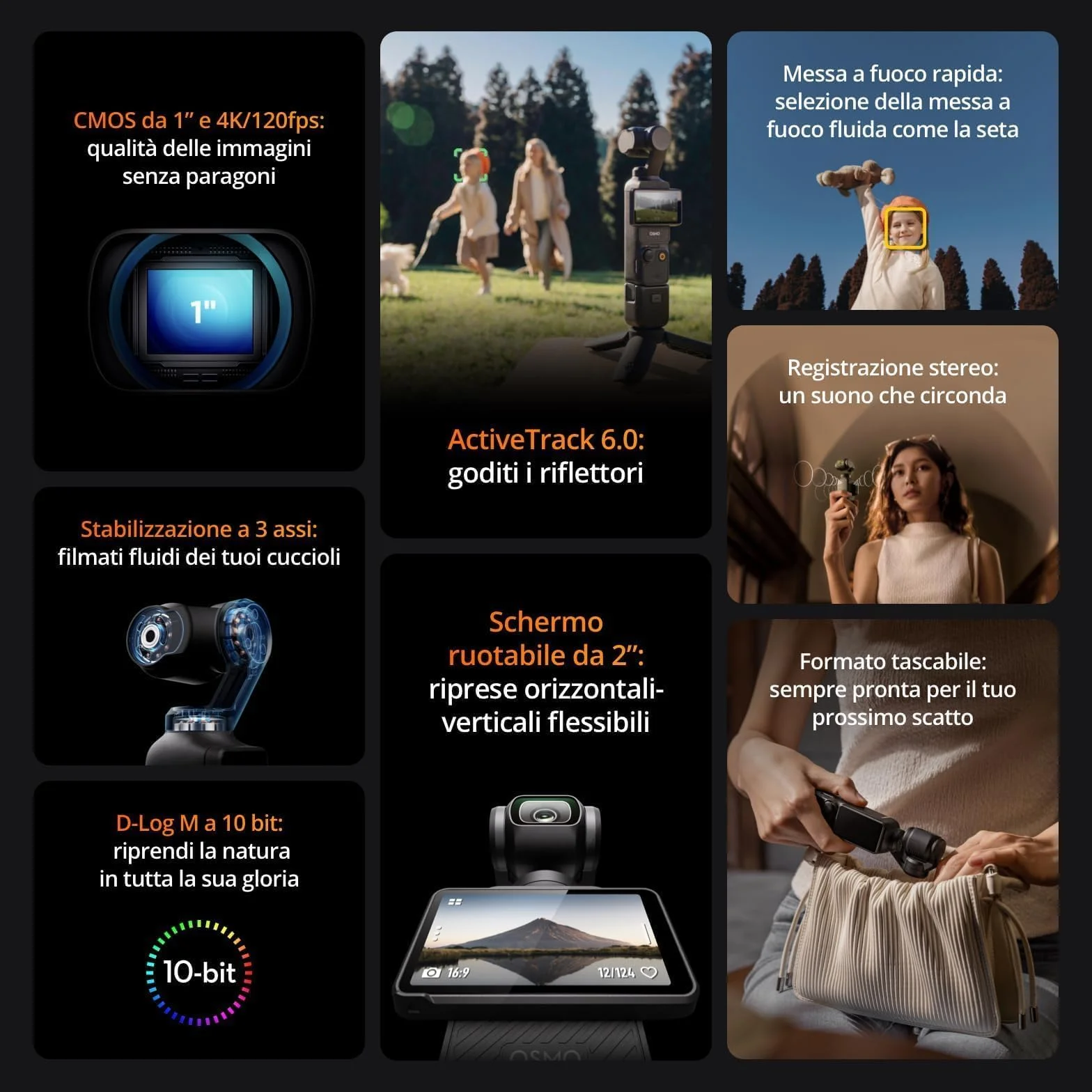 DJI Osmo Pocket 3 Bundle, Fotocamera per Vlog con CMOS da 1'', 4K/120fps, Stabilizzazione a 3 Assi, Tracciamento di Volti/Oggetti, Messa a Fuoco Rapida (Osmo pocket 3)