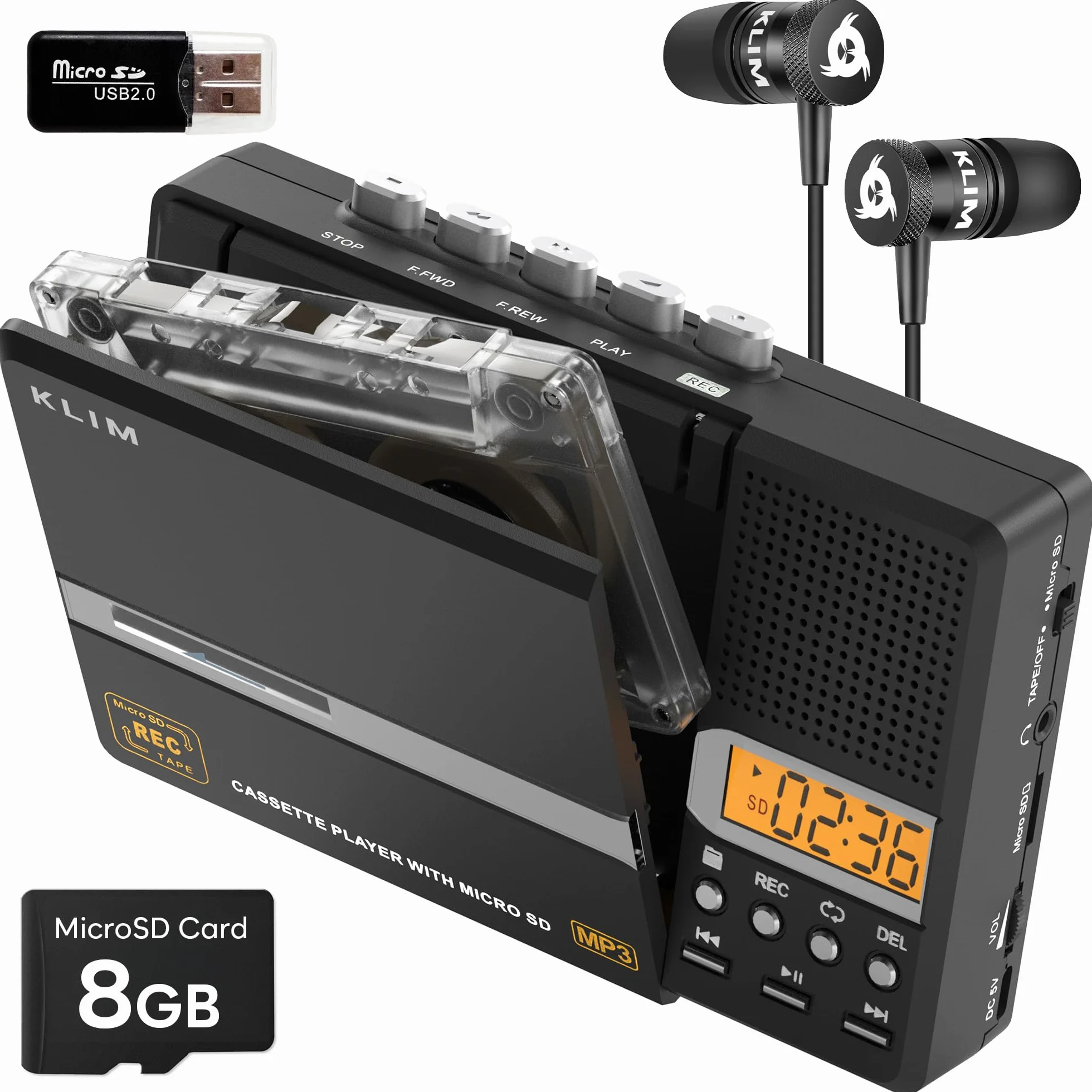 KLIM K10 Lettore Cassette Audio Portatile Registratore MP3 Convertitore Nero