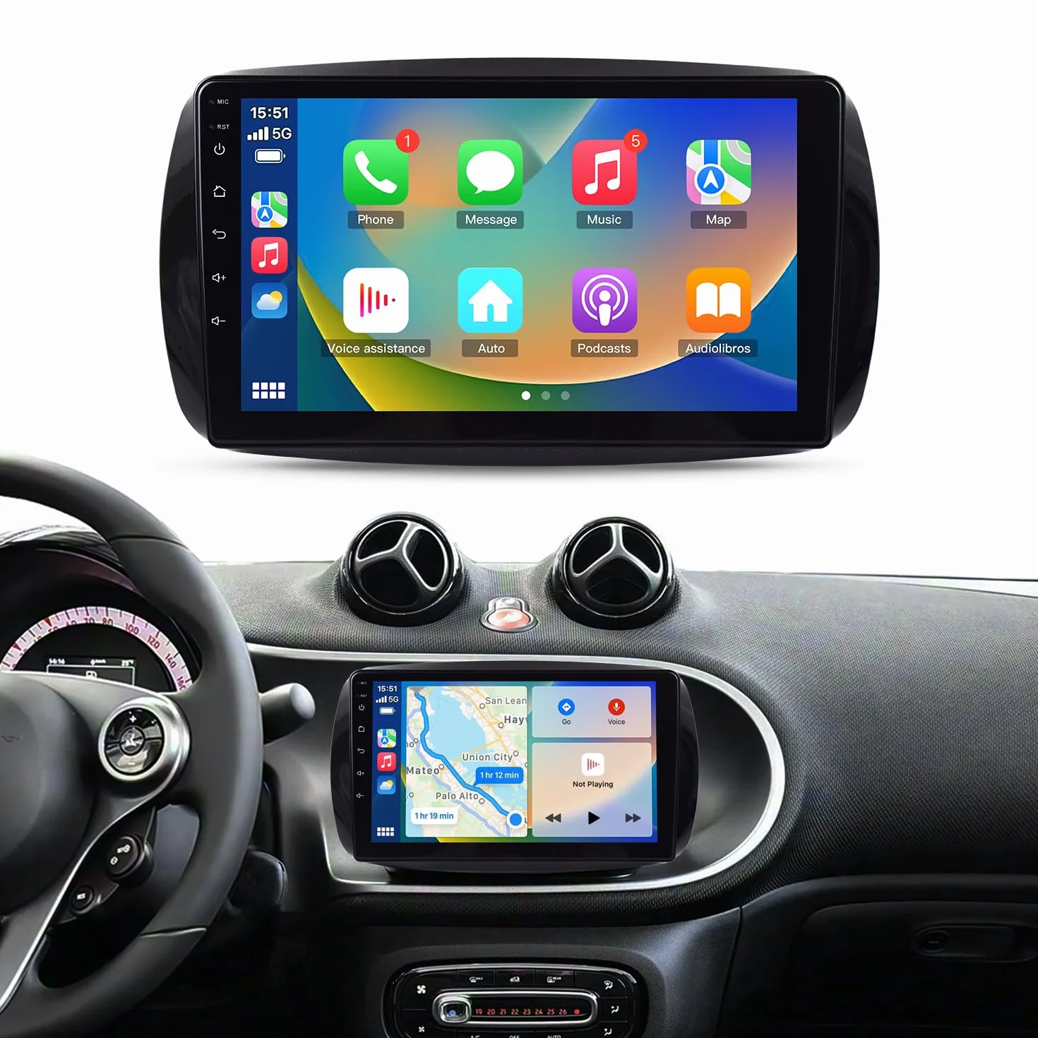 Autoradio per Smart 453 (2015–2020) – Display 9" HD, Android con Apple CarPlay Wireless & Android Auto, 4GB RAM 64GB ROM, CANBUS Incluso, Design OEM