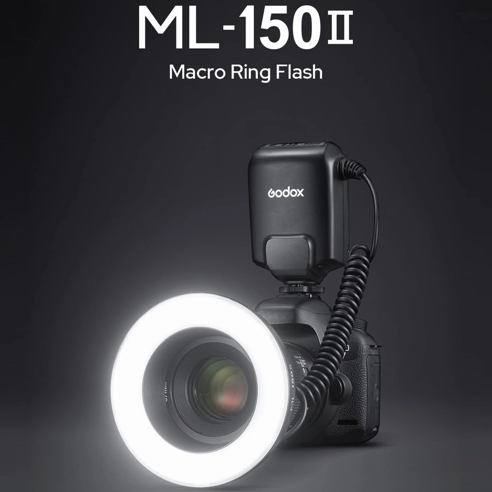 Godox ML-150II Universale Macro Ring Flash Light 11 Livelli Luminosità Regolabile GN12 Riciclo Veloce con 8pcs Anelli Adattatore di Ricambio per Canon Nikon Sony DSLR Camera