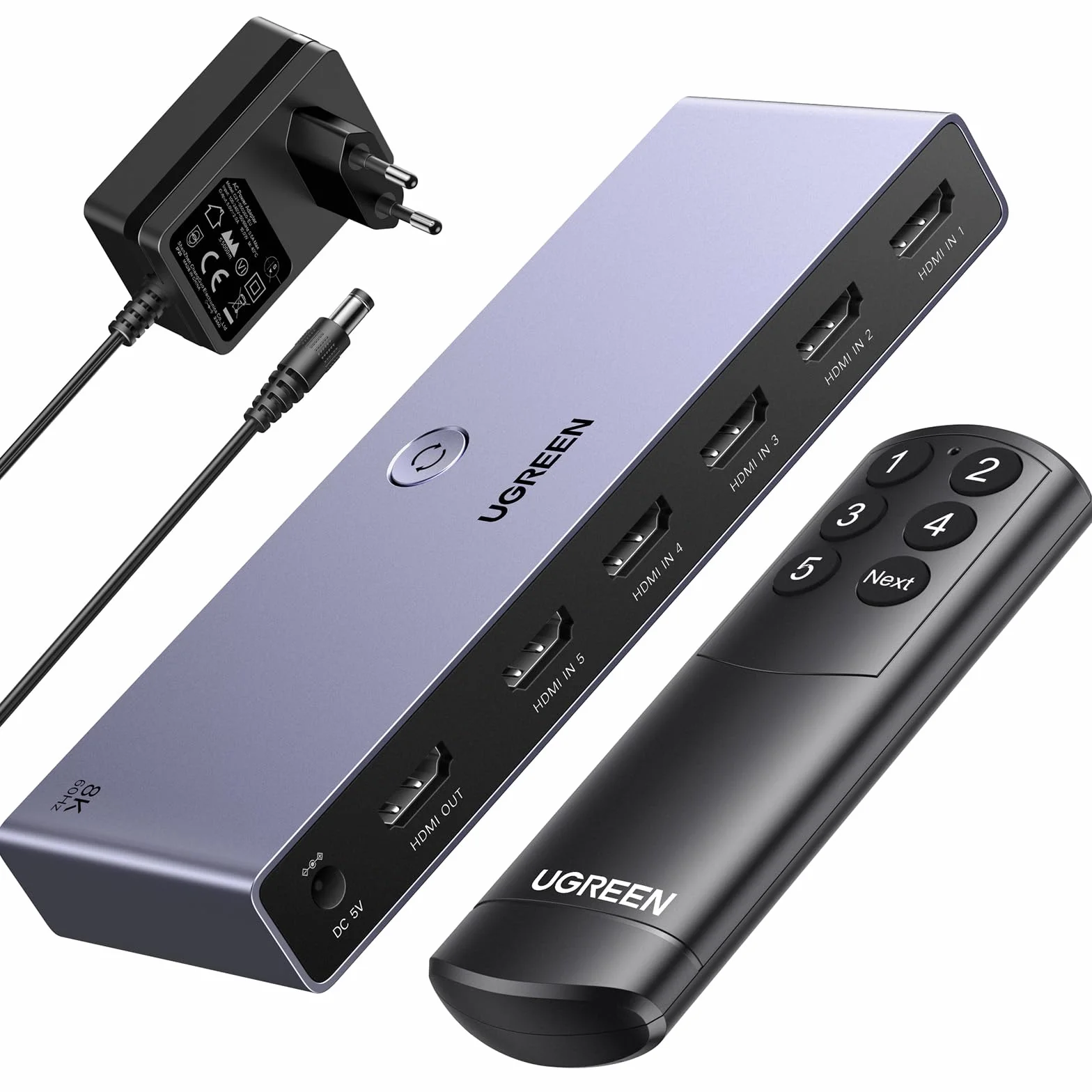 UGREEN Switch HDMI 2.1 8K 60Hz 4K 240Hz HDCP 2.3 5 Ingressi 1 Uscita Telecomando