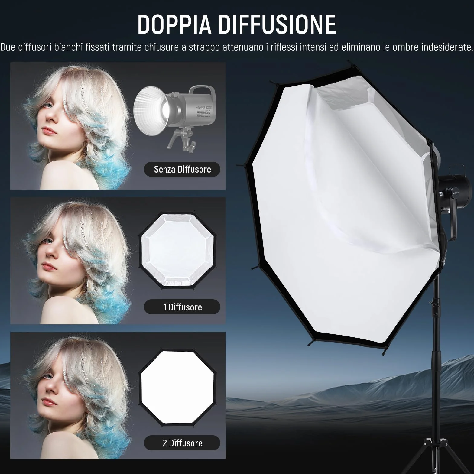 NEEWER Softbox Parabolico Ottagonale da 90cm, Soft Box Bowens Compatibile con Aputure 120d Compatibile con Godox SL60w Q4 AS600B CB300B Q300 Luce, Diffusori, Griglia, Borsa e Panno da Pulizia, NS92P