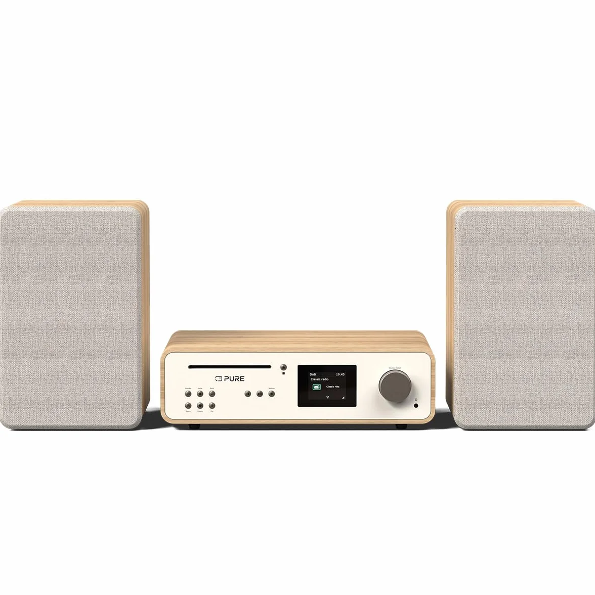 Pure Classic Stereo HiFi Music System 100 W Radio Internet DAB+/FM Bluetooth CD USB Spotify Cotton White/Oak