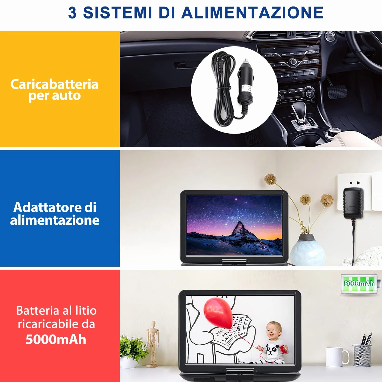 NAVISKAUTO 17,5" Lettore DVD Portatile Grande Schermo da 16 Pollici, Supporta HDMI, Autonomia da 6 Ore, USB/TF/AV IN/OUT/Regione Libera,18 Mesi di Garanzia