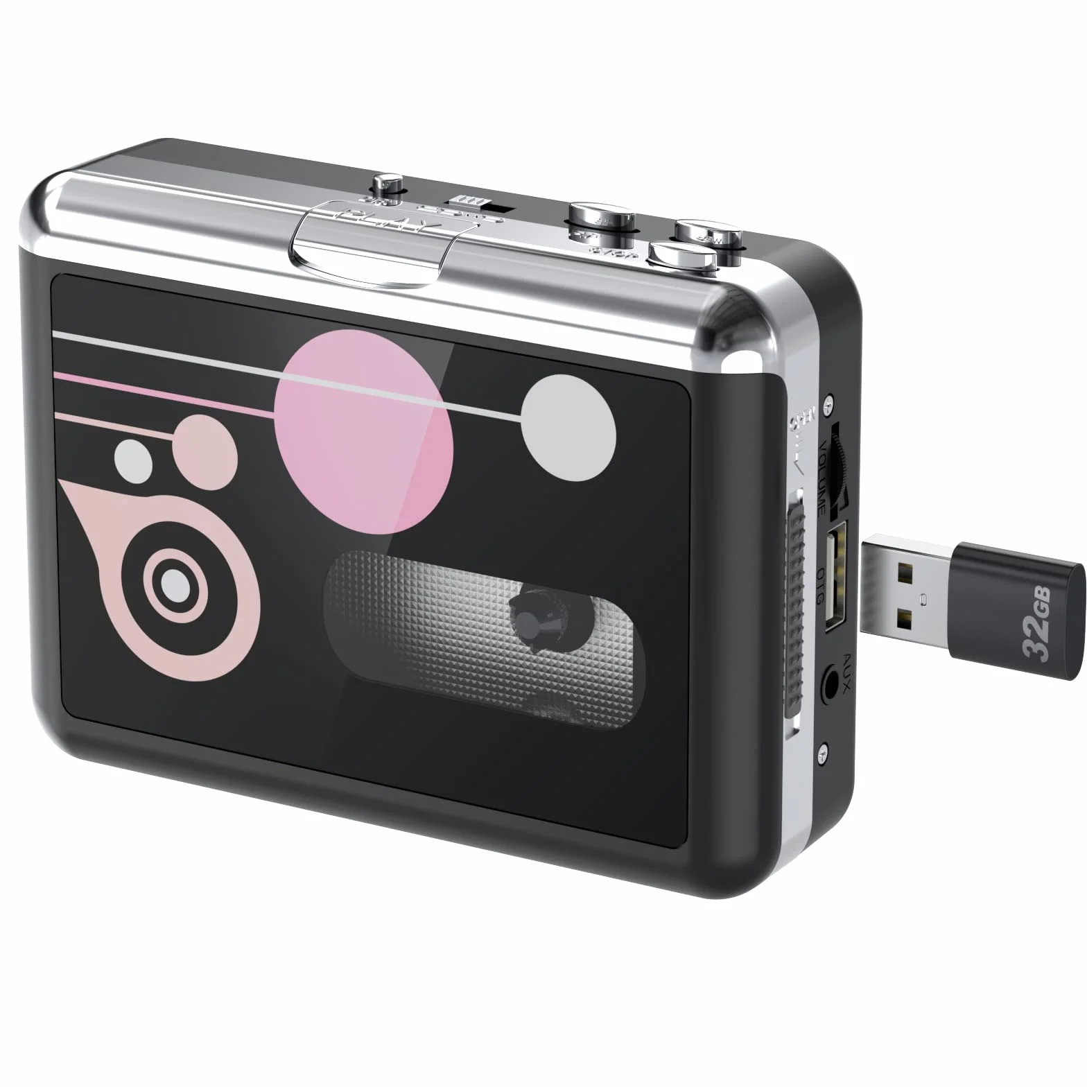 Lettore di Cassette Portatile Convertitore da Cassetta a MP3 USB Digitale con Auricolari