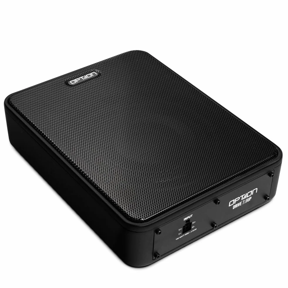 Option DRIVE7.6UP Subwoofer passivo – Subwoofer compatto sotto-sedile ultra piatto, 100 Watt RMS, 4 Ohm