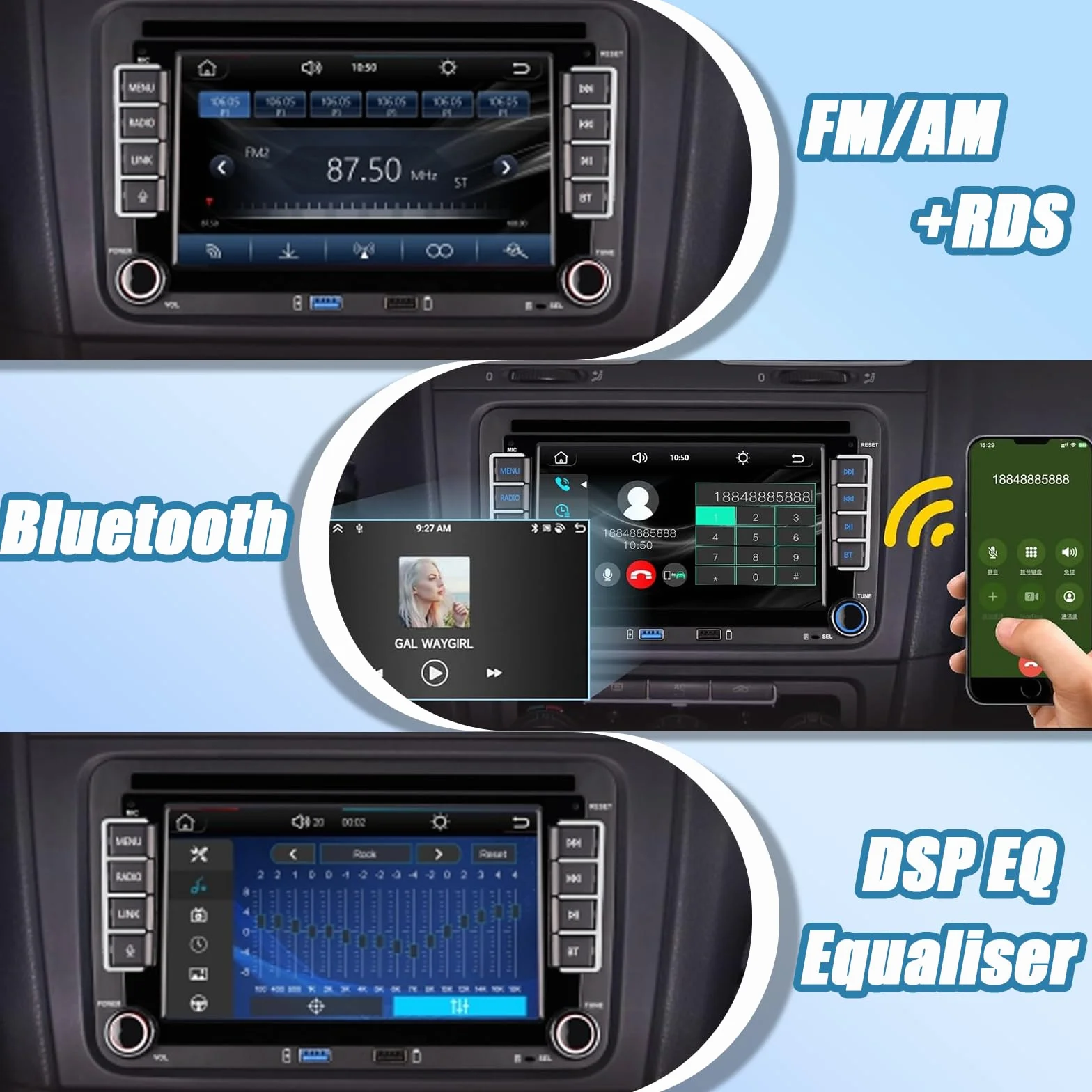VW Auto radio of Golf 5 6 Doppio Din compatibile con CarPlay wireless/Android Auto per VW Polo Passat Caddy EOS T5 Touran con 7 Pollici IPS Mirror Link Bluetooth/FM/AM/USB/EQ/SWC